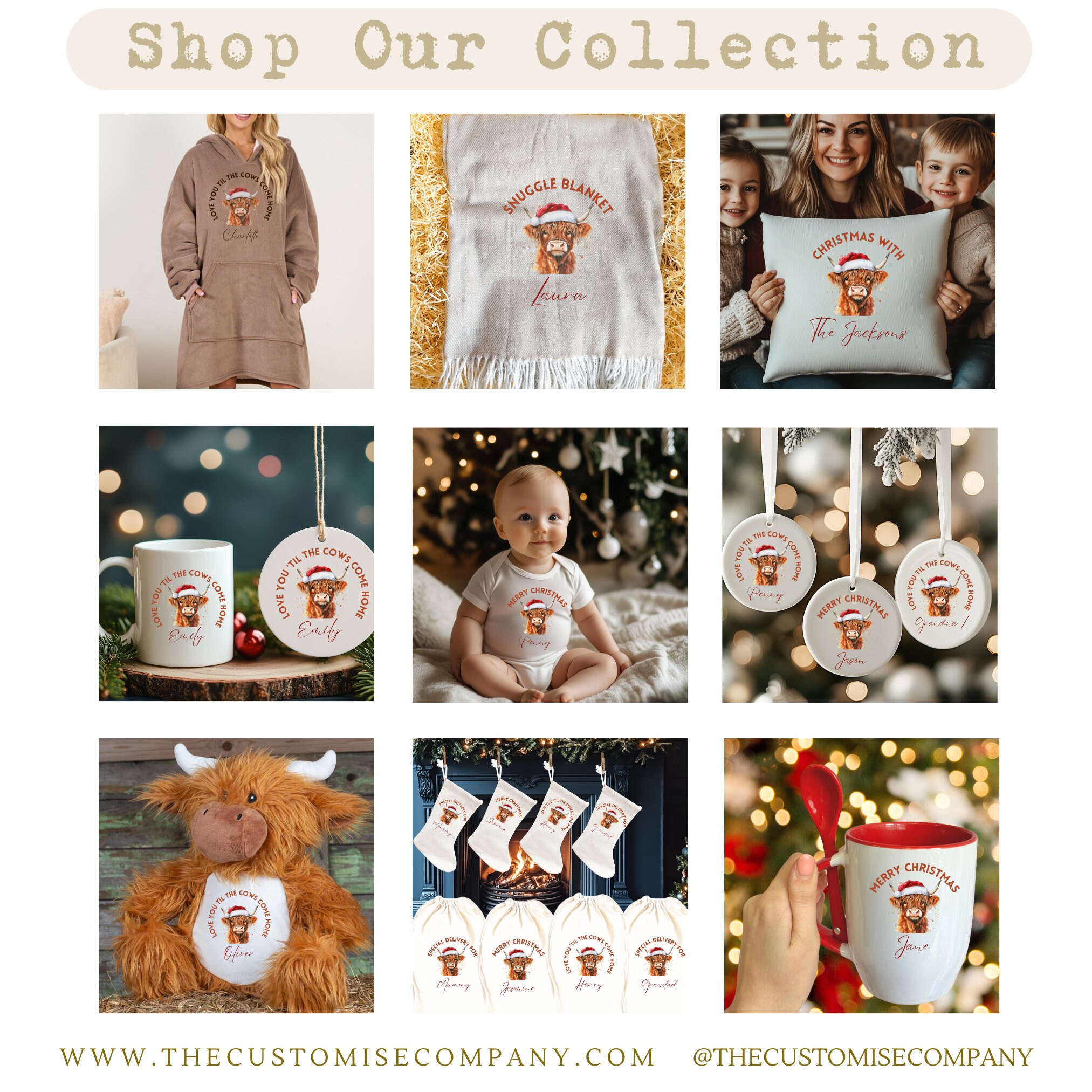 Personalised Highland Cow Christmas Stocking Decorations. Cute Christmas Stockings For Her, Him and Family decor Gifts
