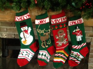 Hand Knit CHRISTMAS Stocking Snowman Moose Gingerbread Girl soldier