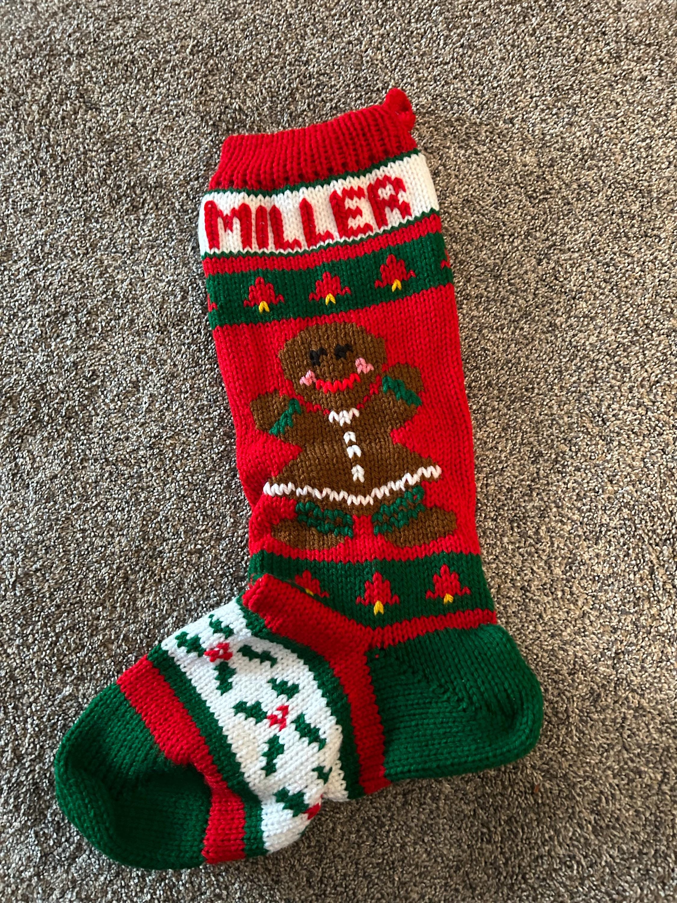 Hand Knit CHRISTMAS Stocking Snowman Moose Gingerbread Girl soldier