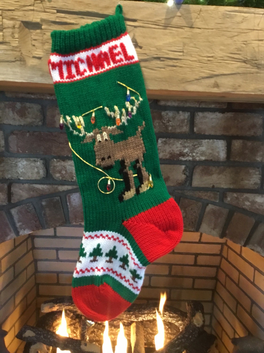 Hand Knit CHRISTMAS Stocking Snowman Moose Gingerbread Girl soldier