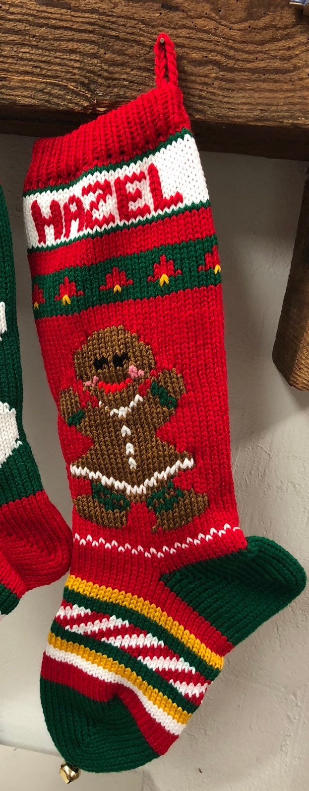 Hand Knit CHRISTMAS Stocking Snowman Moose Gingerbread Girl soldier