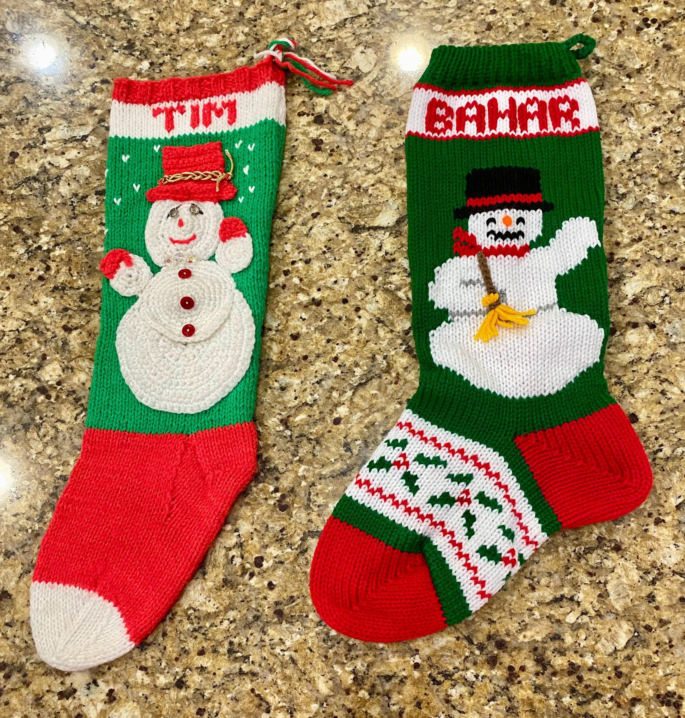 Hand Knit CHRISTMAS Stocking Snowman Moose Gingerbread Girl soldier