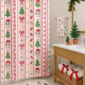 Holiday Shower Curtain - Merry Christmas Decor, Santa Design, Holiday Gift, Bathroom Decor, Seasonal Home Accessories