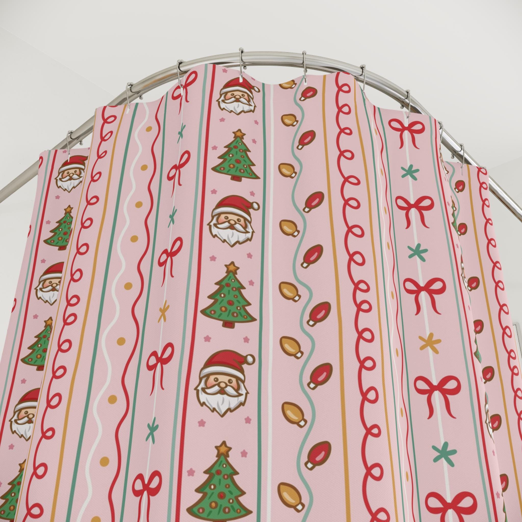 Holiday Shower Curtain - Merry Christmas Decor, Santa Design, Holiday Gift, Bathroom Decor, Seasonal Home Accessories