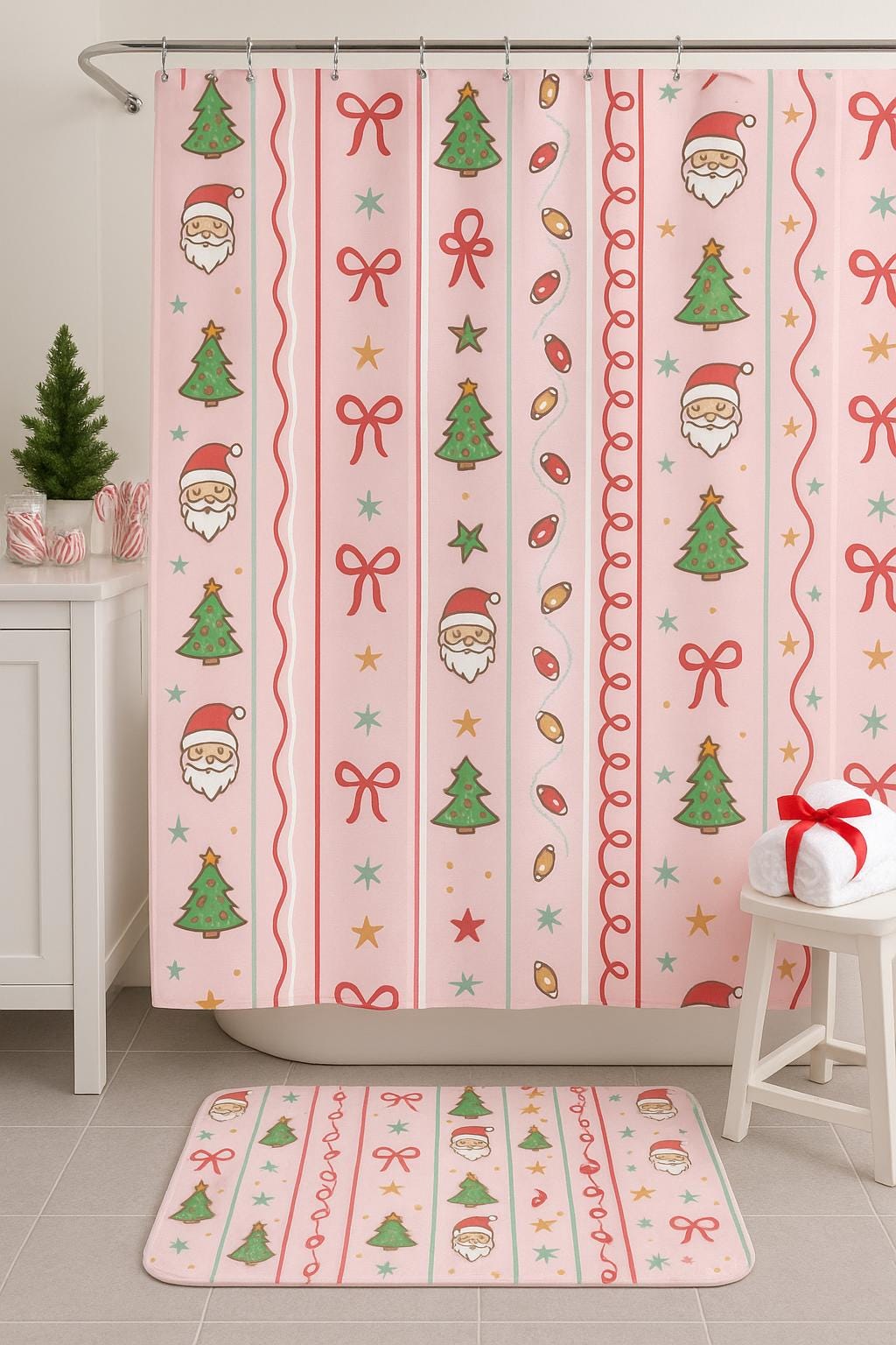 Holiday Shower Curtain - Merry Christmas Decor, Santa Design, Holiday Gift, Bathroom Decor, Seasonal Home Accessories