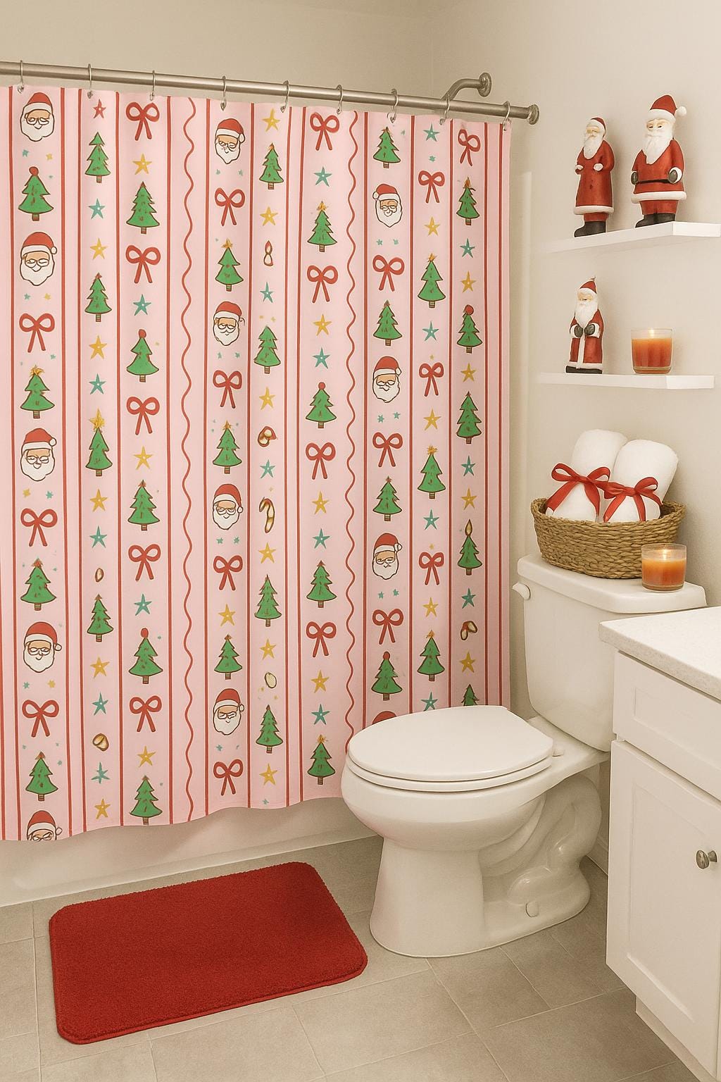 Holiday Shower Curtain - Merry Christmas Decor, Santa Design, Holiday Gift, Bathroom Decor, Seasonal Home Accessories
