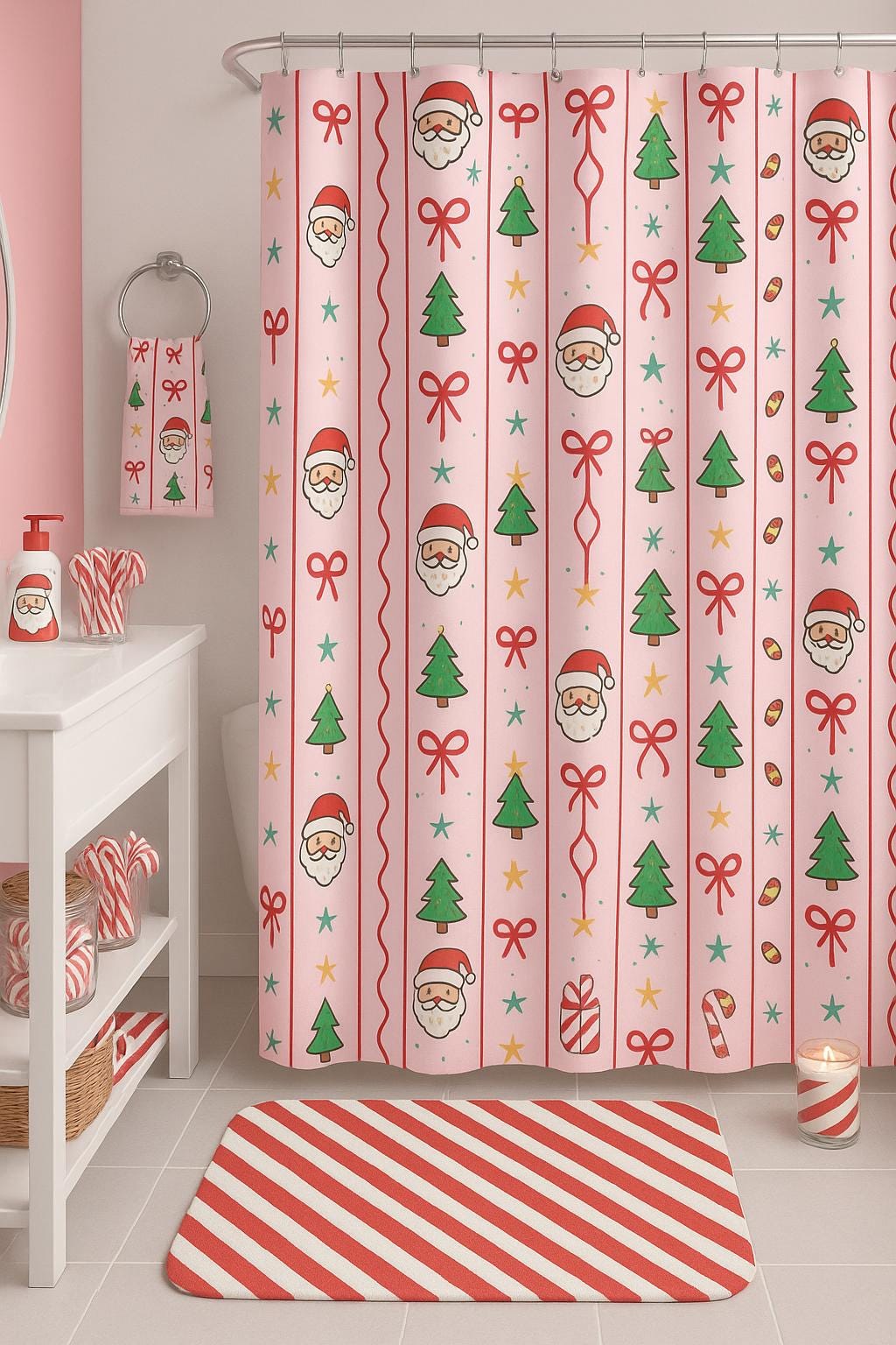 Holiday Shower Curtain - Merry Christmas Decor, Santa Design, Holiday Gift, Bathroom Decor, Seasonal Home Accessories