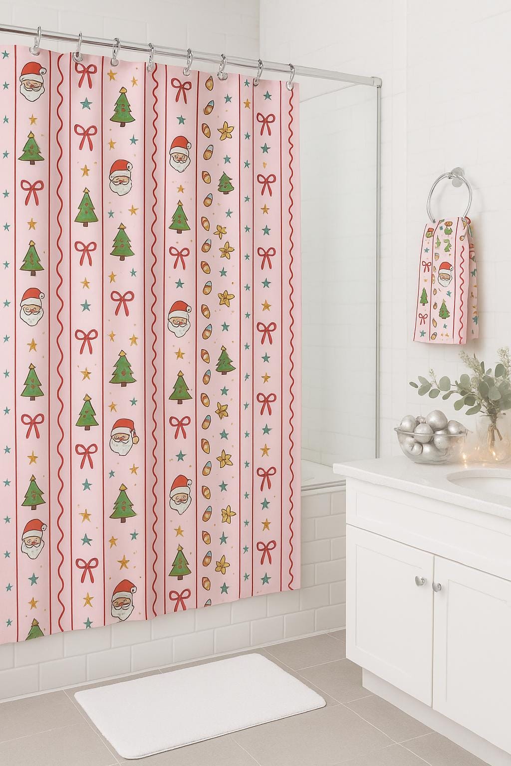 Holiday Shower Curtain - Merry Christmas Decor, Santa Design, Holiday Gift, Bathroom Decor, Seasonal Home Accessories