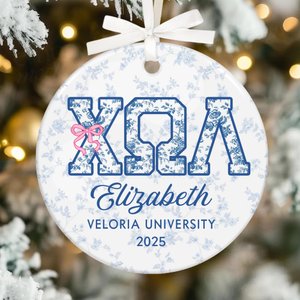 Custom Name Sorority Christmas Ornament: Blue Chinoiserie Decor