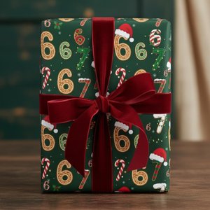 "67" Christmas Wrapping Paper - Funny Teen Holiday Gift Wrap with Santa Hat Six Seven Design, Christmas Gift Accessory