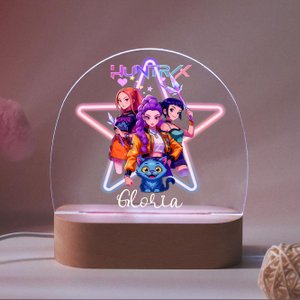 Personalised K-POP DEMON HUNTER Night Light, Led Lamp for Baby Girls, Custom Night Light with Name, Nursery Decor, Baptism Baby Shower Gift