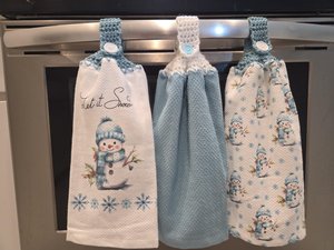 Celebrating Winter Snowman hanging kitchen hand towels