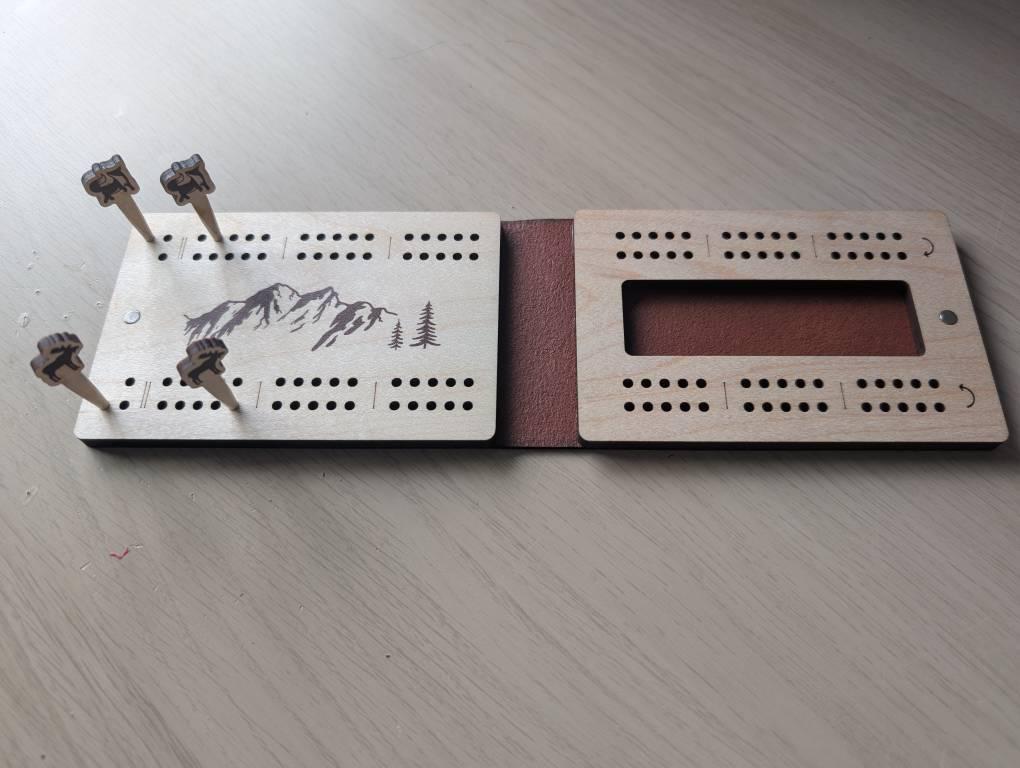 Custom Travel Cribbage Board & Personalized Pegs, 2 Player, Any Design Cribbage Game, Pocket Folding Leather and Wood