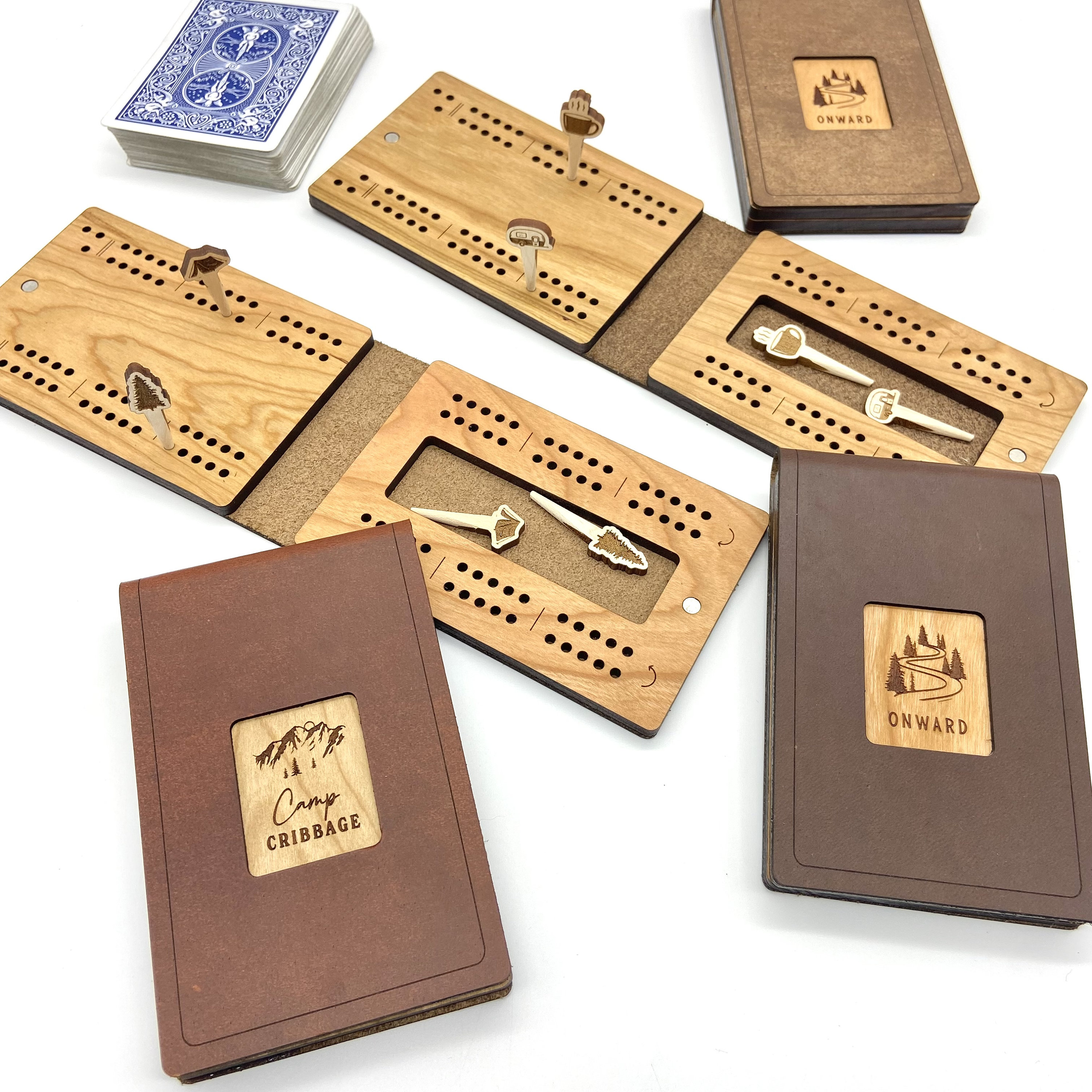 Custom Travel Cribbage Board & Personalized Pegs, 2 Player, Any Design Cribbage Game, Pocket Folding Leather and Wood