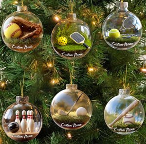 Custom 2D Flat Sports Ball Christmas Ornament Set – Custom Name Acrylic Ornament for Baseball, Tennis, Golf, Bowling, and Pickleball Players