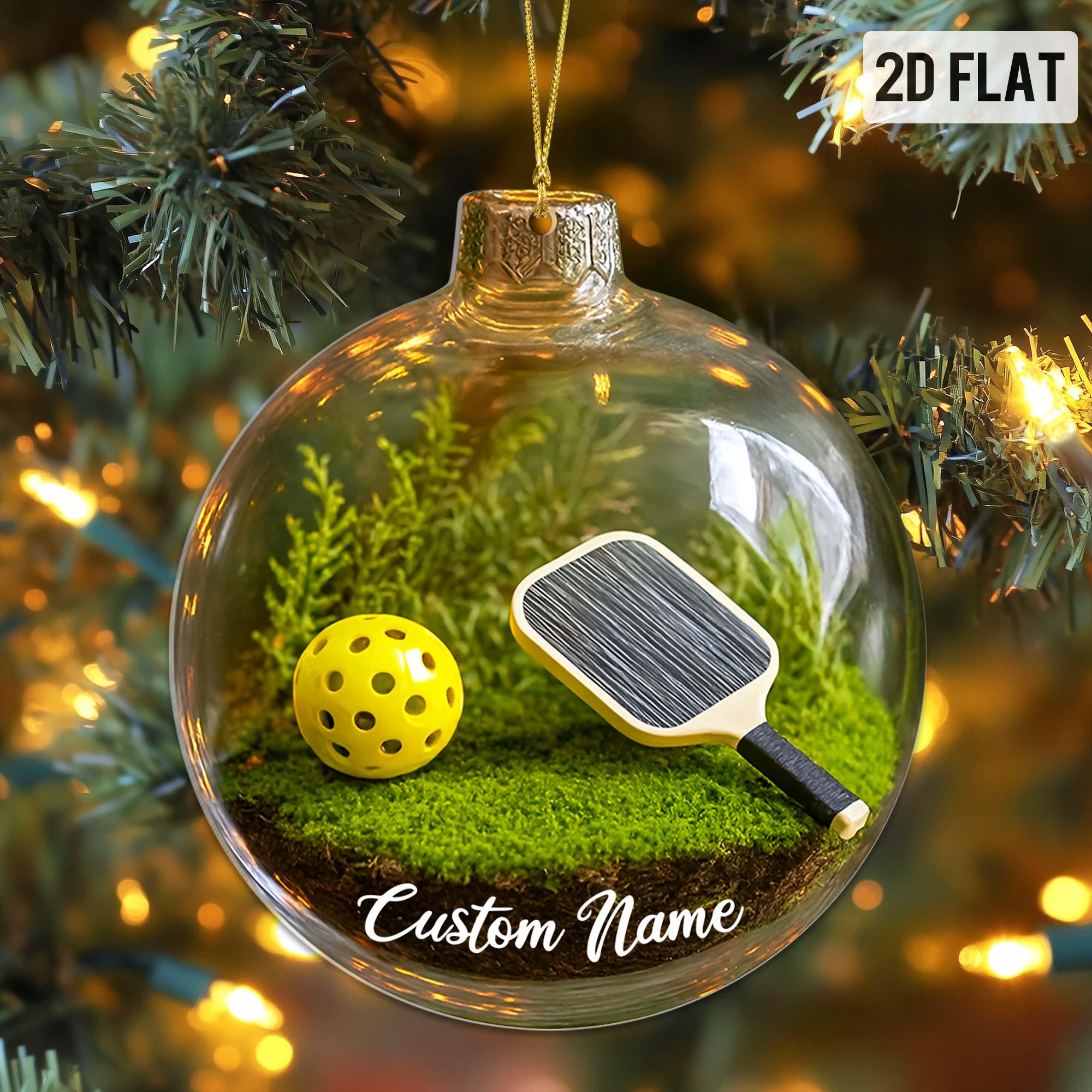 Custom 2D Flat Sports Ball Christmas Ornament Set – Custom Name Acrylic Ornament for Baseball, Tennis, Golf, Bowling, and Pickleball Players