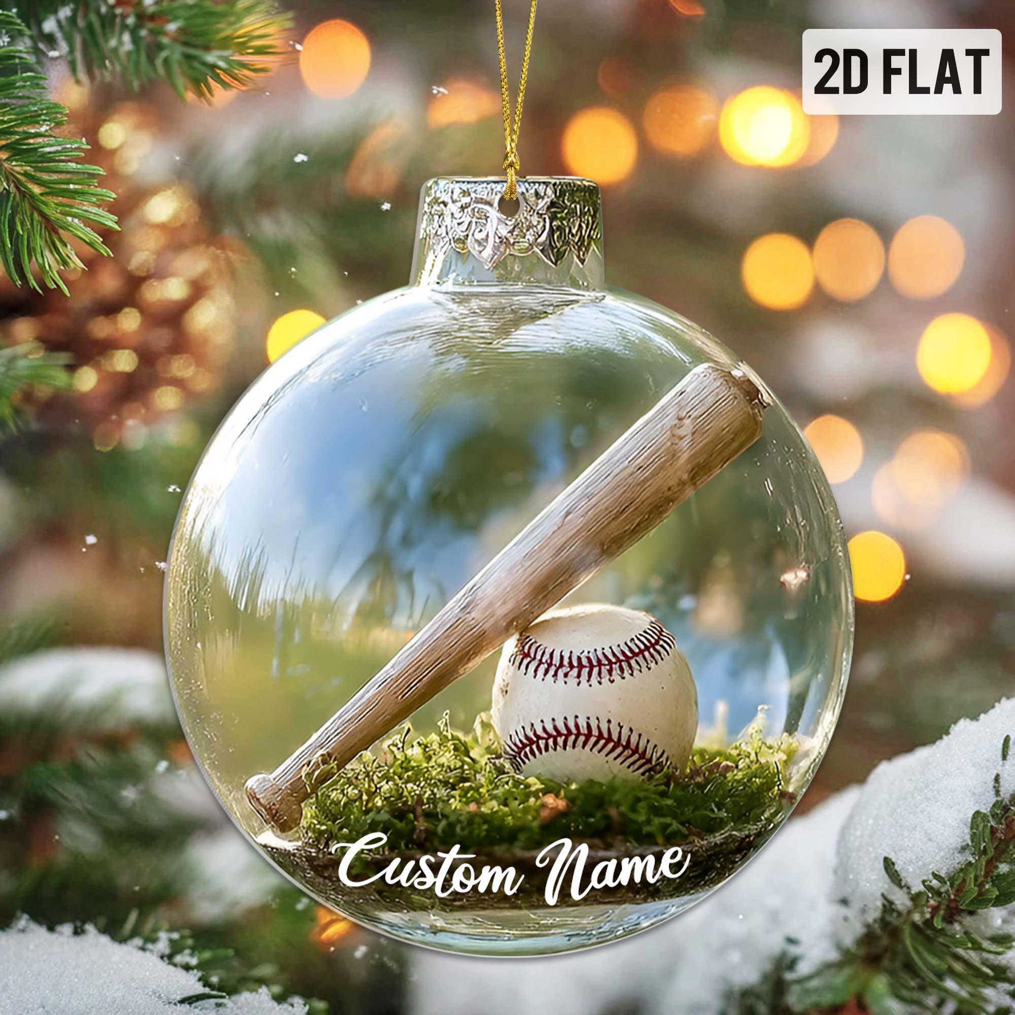 Custom 2D Flat Sports Ball Christmas Ornament Set – Custom Name Acrylic Ornament for Baseball, Tennis, Golf, Bowling, and Pickleball Players