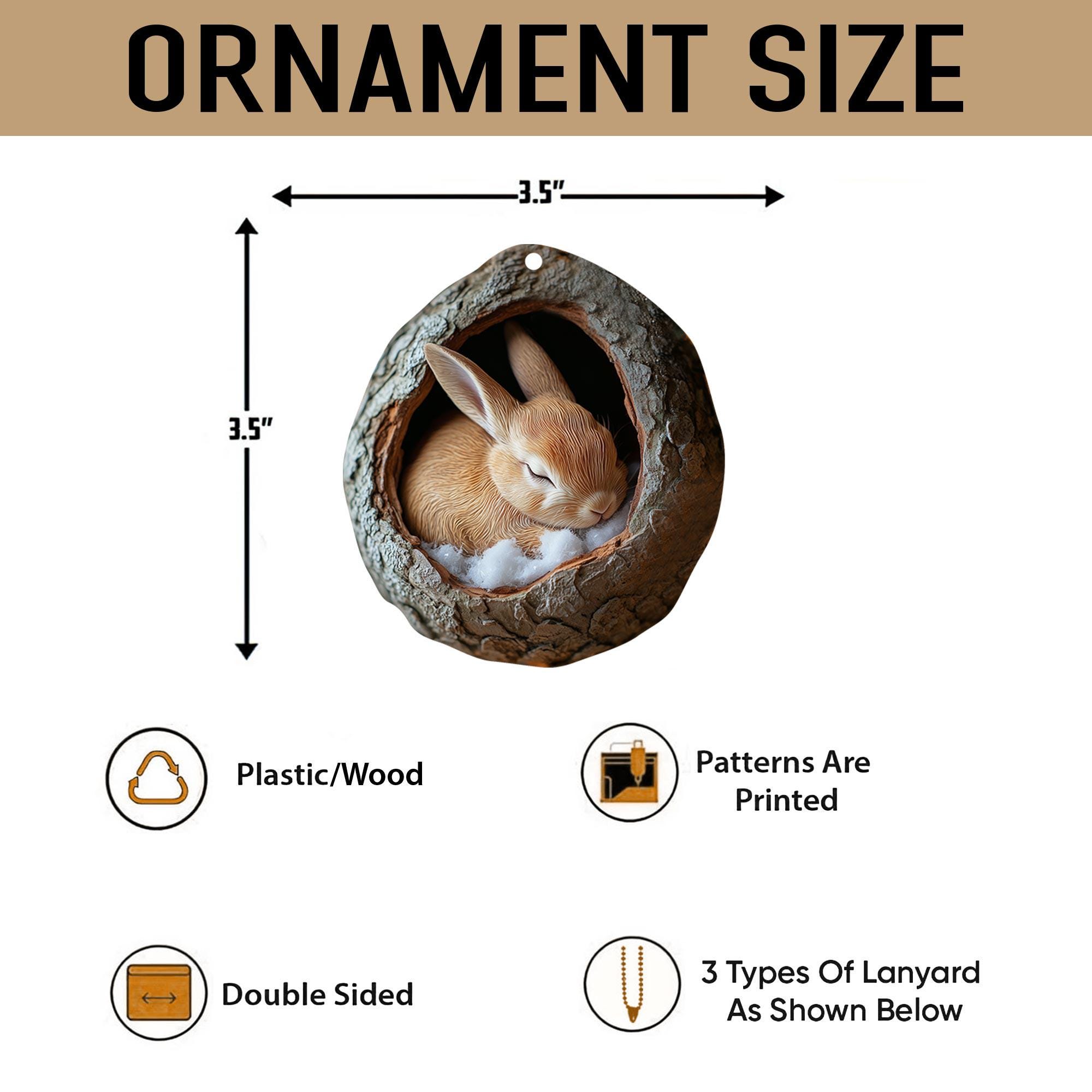 Bunny 2D Flat Ornament, Rabbit Sleeping Rearview Mirror Car Accessories, Baby Bunny Christmas Ornament, Xmas Gift for Animal Lover