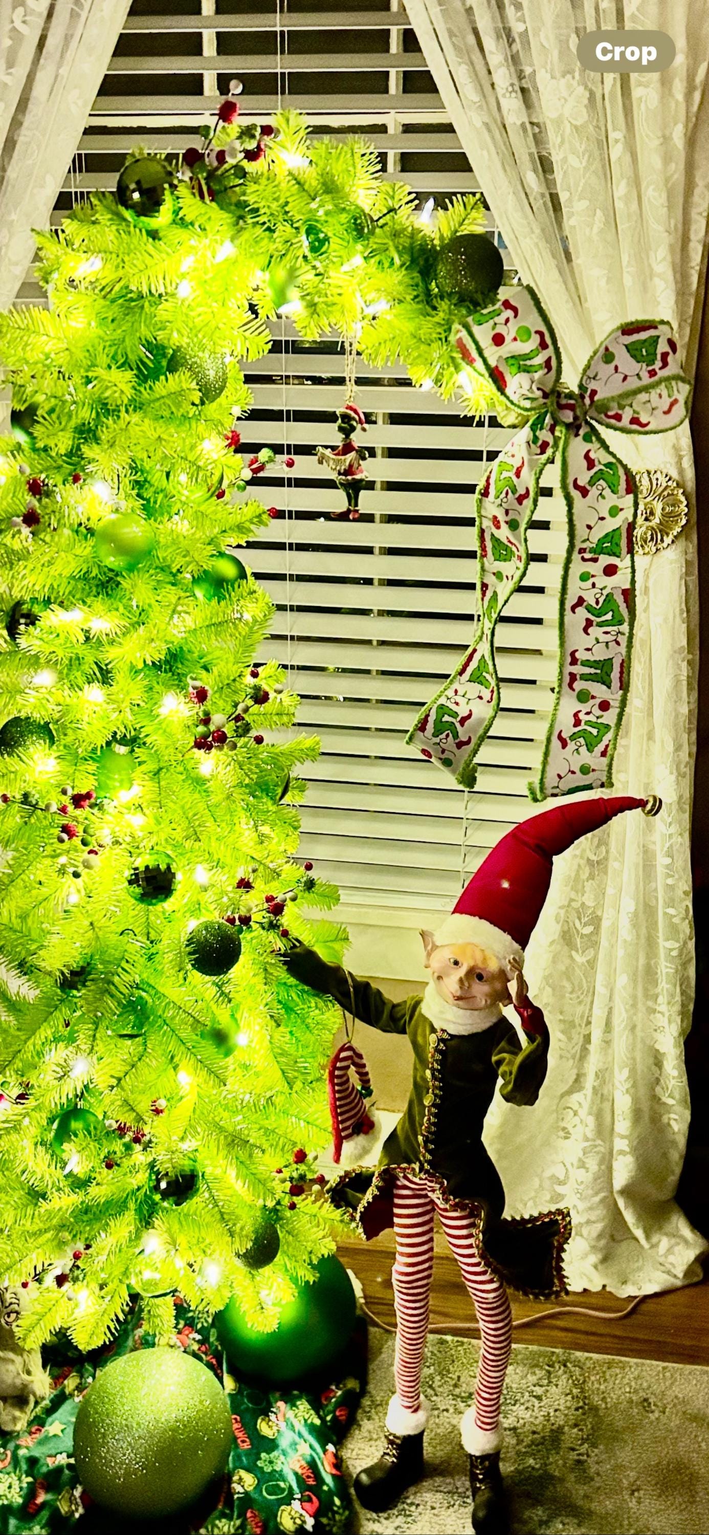 10 yard Roll - 2.5 Inch Furry Chenille Edge Wired Christmas Holiday Ribbon: Green Monster Santa Legs, Ornaments & Lights