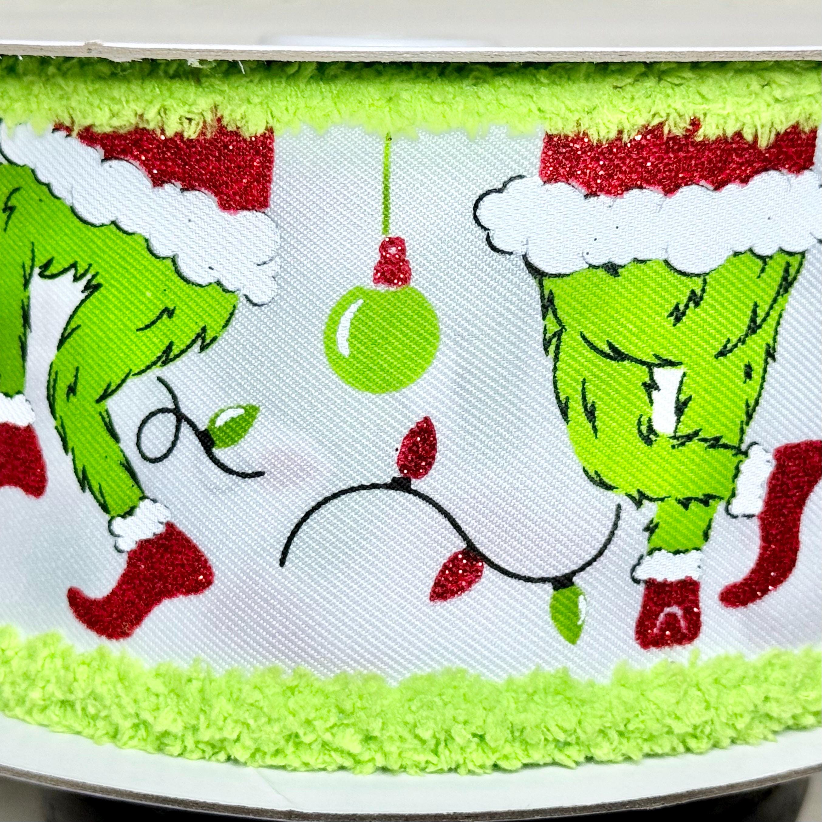 10 yard Roll - 2.5 Inch Furry Chenille Edge Wired Christmas Holiday Ribbon: Green Monster Santa Legs, Ornaments & Lights