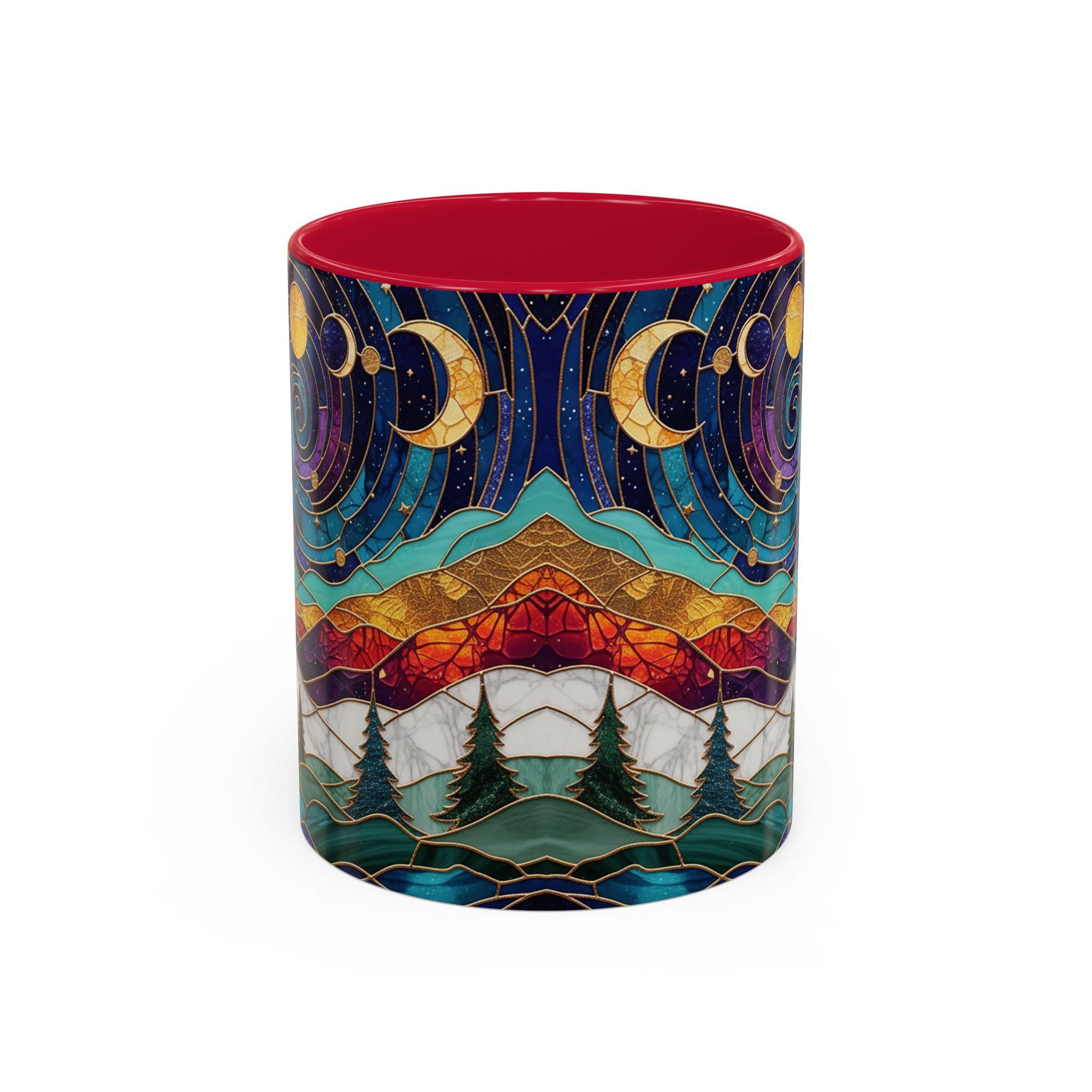 Stained Glass Triple Moon Witch Accent Mug, Pagan Wiccan Gift, Waxing Crescent Full Moon Waning Crescent Moon Phases Witch Coffee Mug