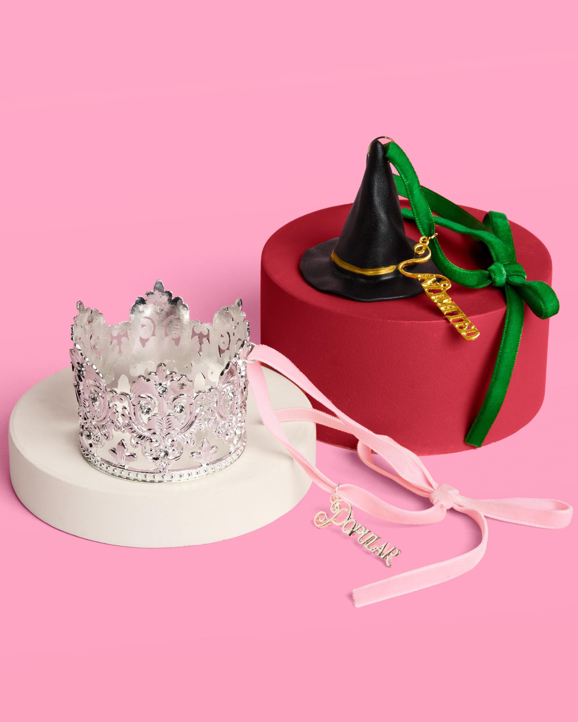 xo, Fetti Pink + Green Witch Ornament Set of 2  Christmas Tree Decorations Movie Holiday Party Cute Gift, Stocking Stuffer, Sparkle Shadow