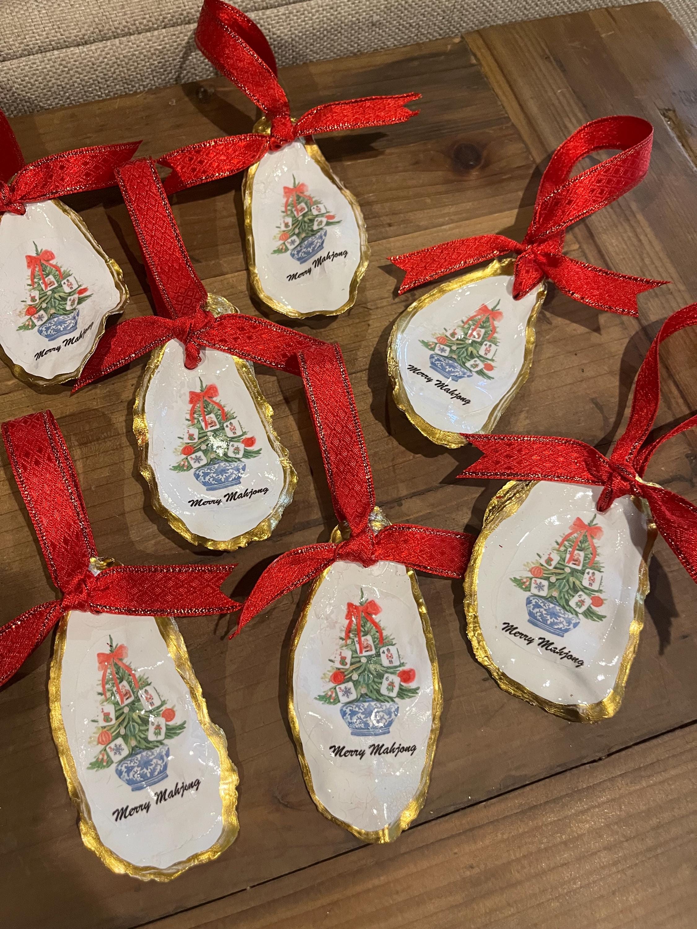 Hand-Made Oyster Shell Mahjong Christmas Ornament