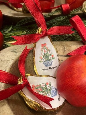 Hand-Made Oyster Shell Mahjong Christmas Ornament