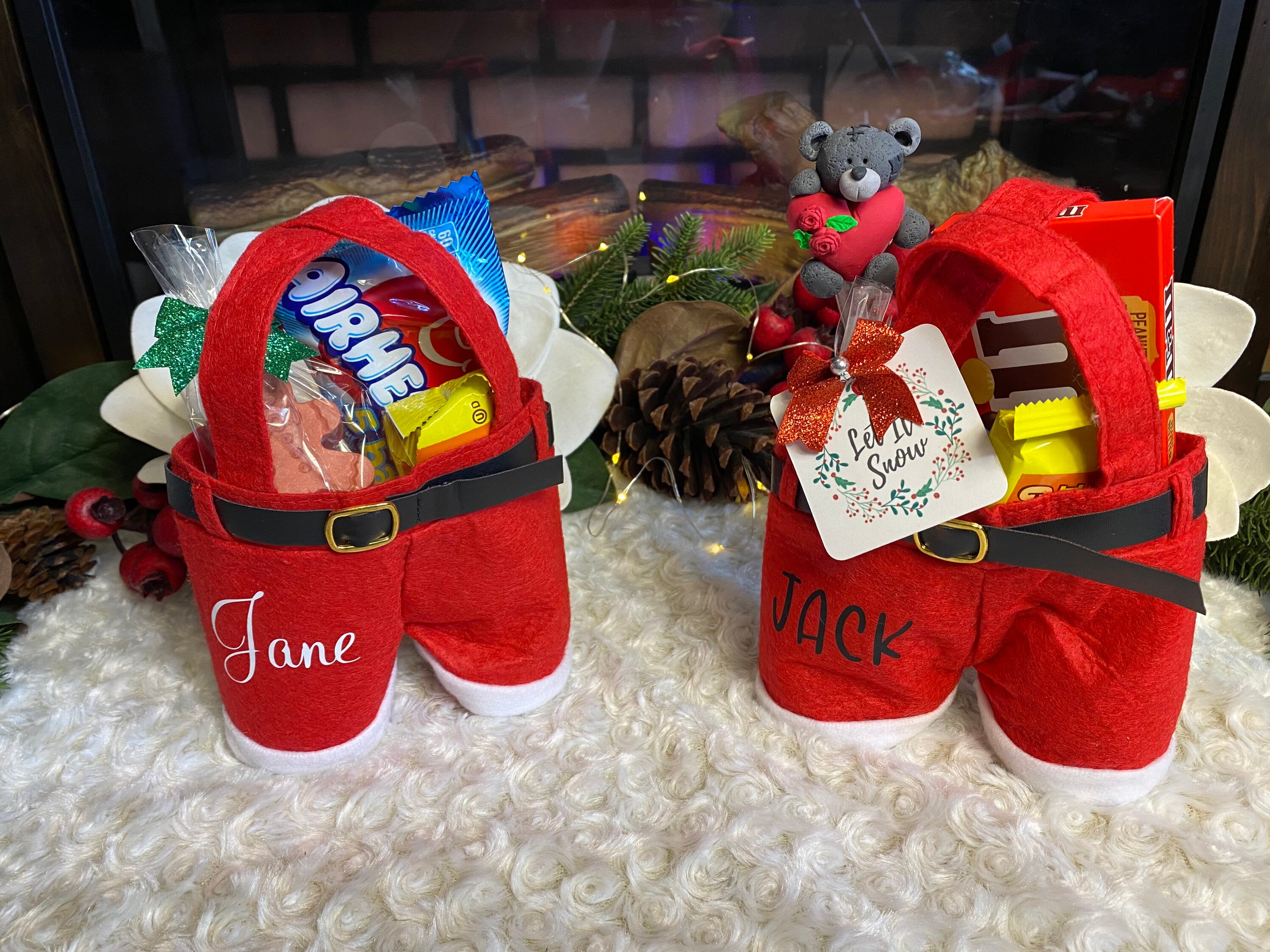 personalized Santa pants Christmas gift bag, custom Christmas Candy bag, Santa pants goodie bag, Santa pants stocking