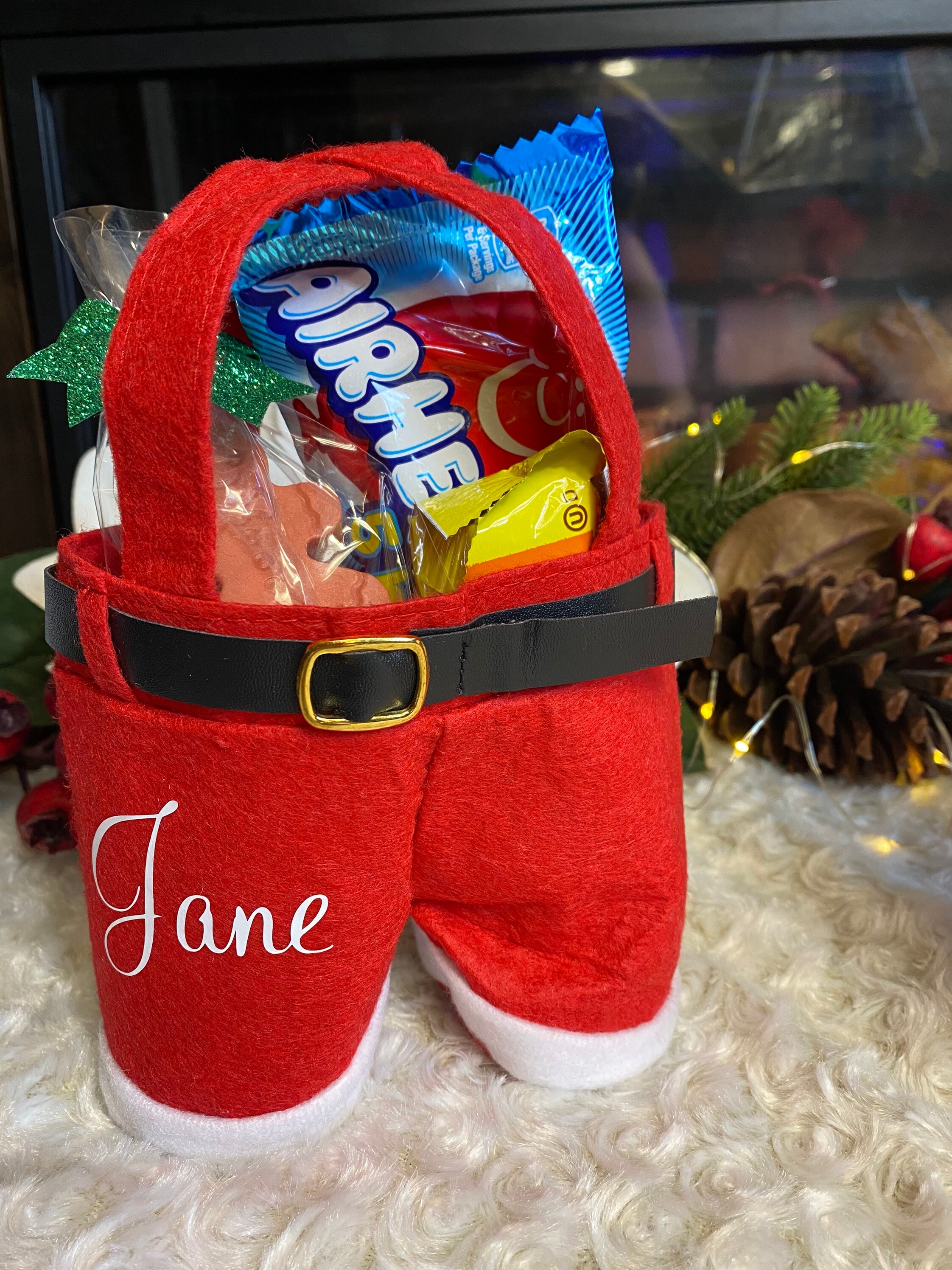 personalized Santa pants Christmas gift bag, custom Christmas Candy bag, Santa pants goodie bag, Santa pants stocking