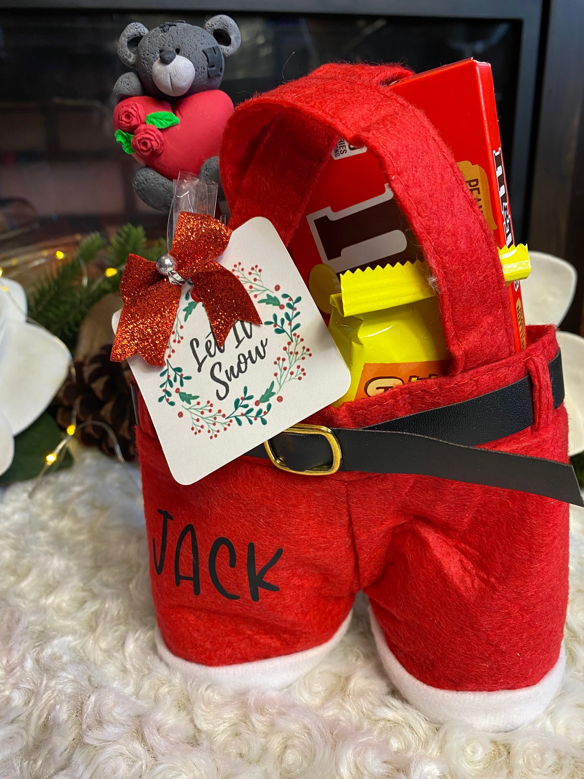 personalized Santa pants Christmas gift bag, custom Christmas Candy bag, Santa pants goodie bag, Santa pants stocking