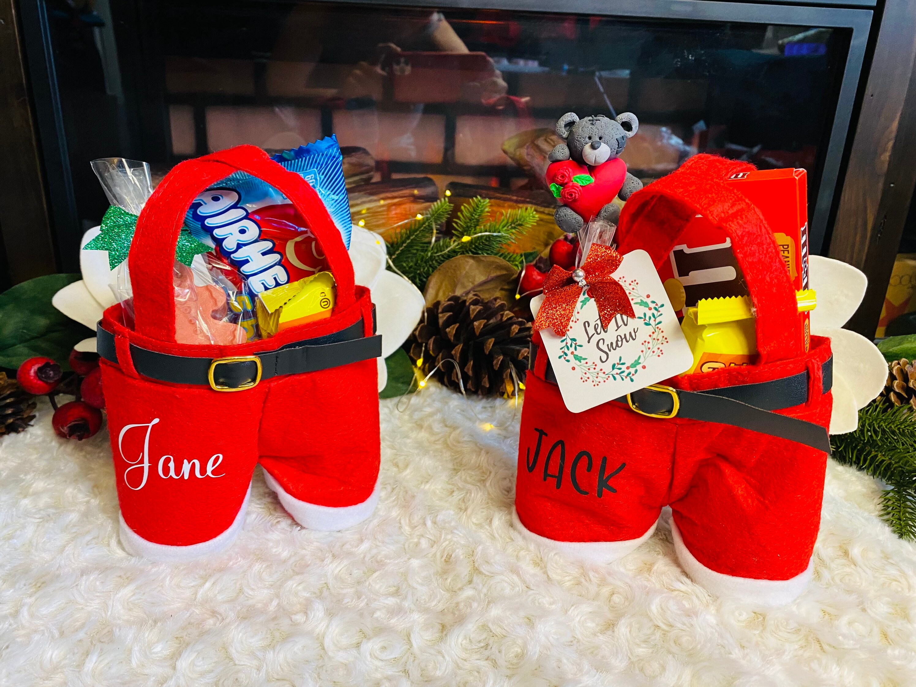 personalized Santa pants Christmas gift bag, custom Christmas Candy bag, Santa pants goodie bag, Santa pants stocking