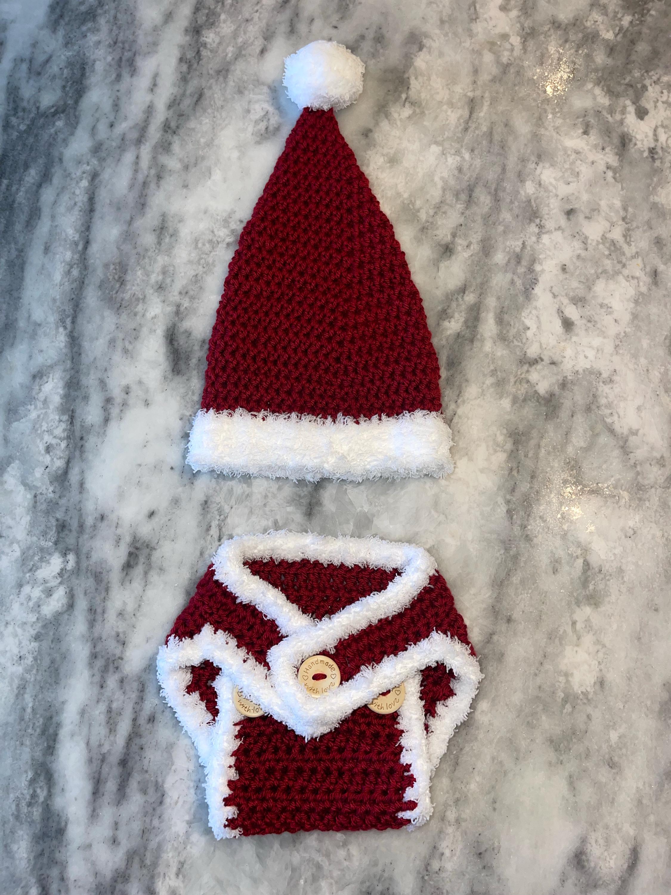 Baby Santa Outfit - Crochet Santa Hat and Diaper Cover - Baby Santa Set - Crochet Santa Outfit- First Christmas Outfit - Newborn Santa Set