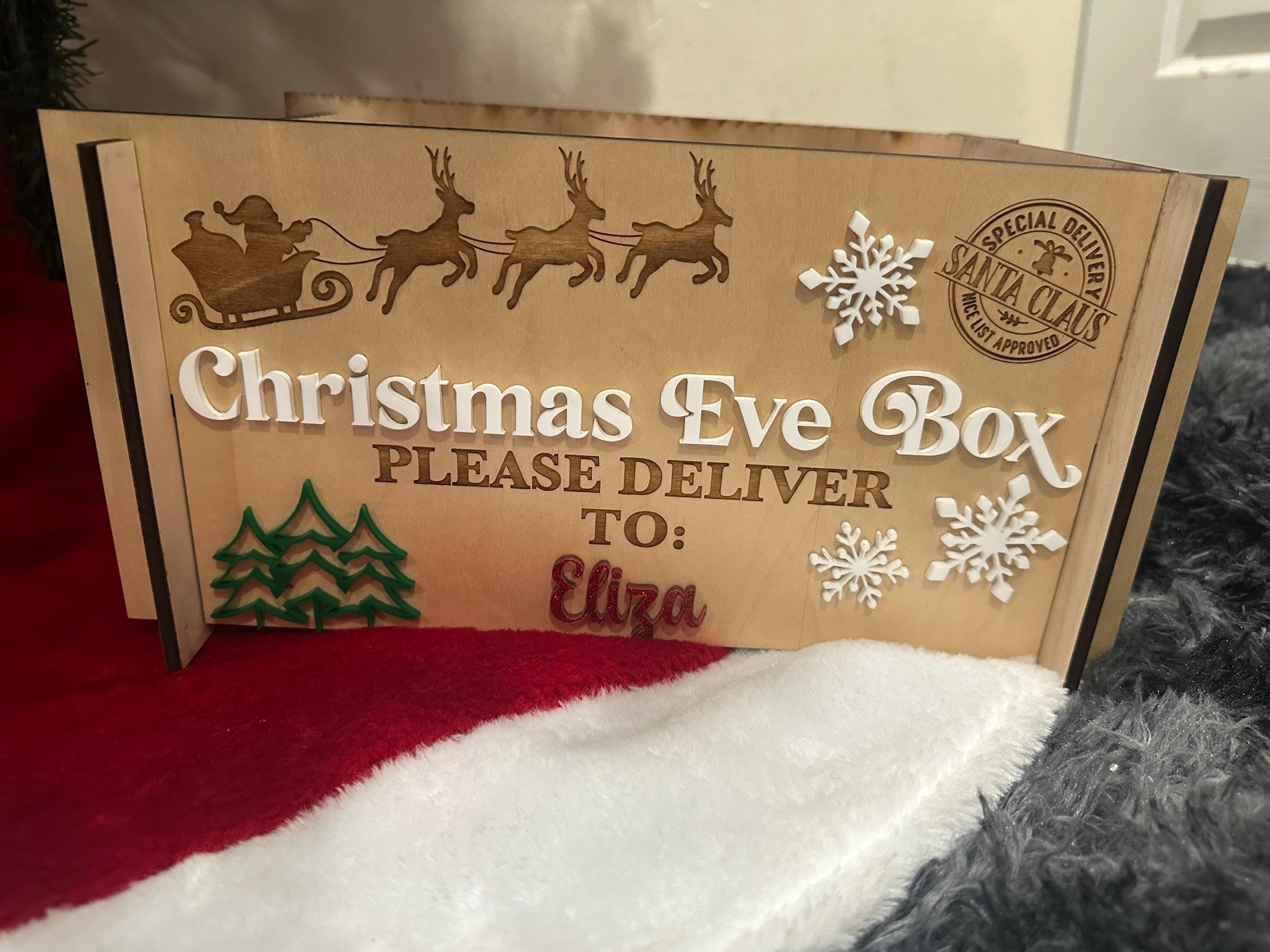 Personalized Christmas Eve Box: Maple Crate with Acrylic Snowflakes