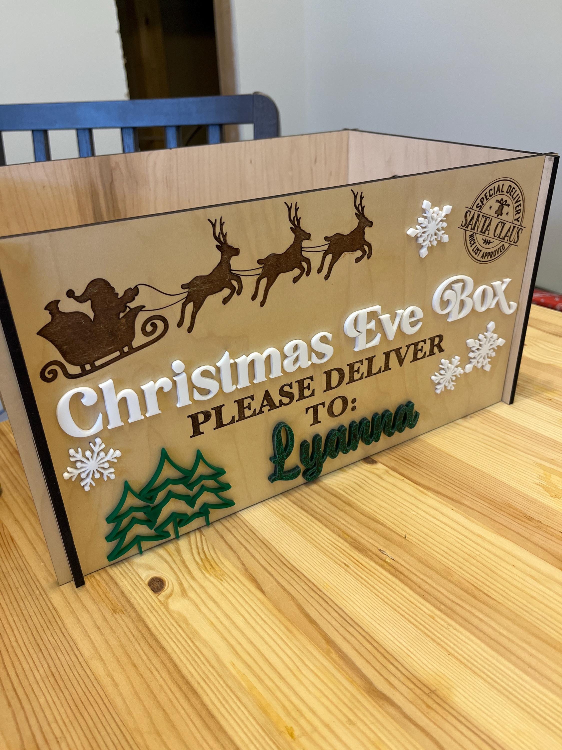 Personalized Christmas Eve Box: Maple Crate with Acrylic Snowflakes