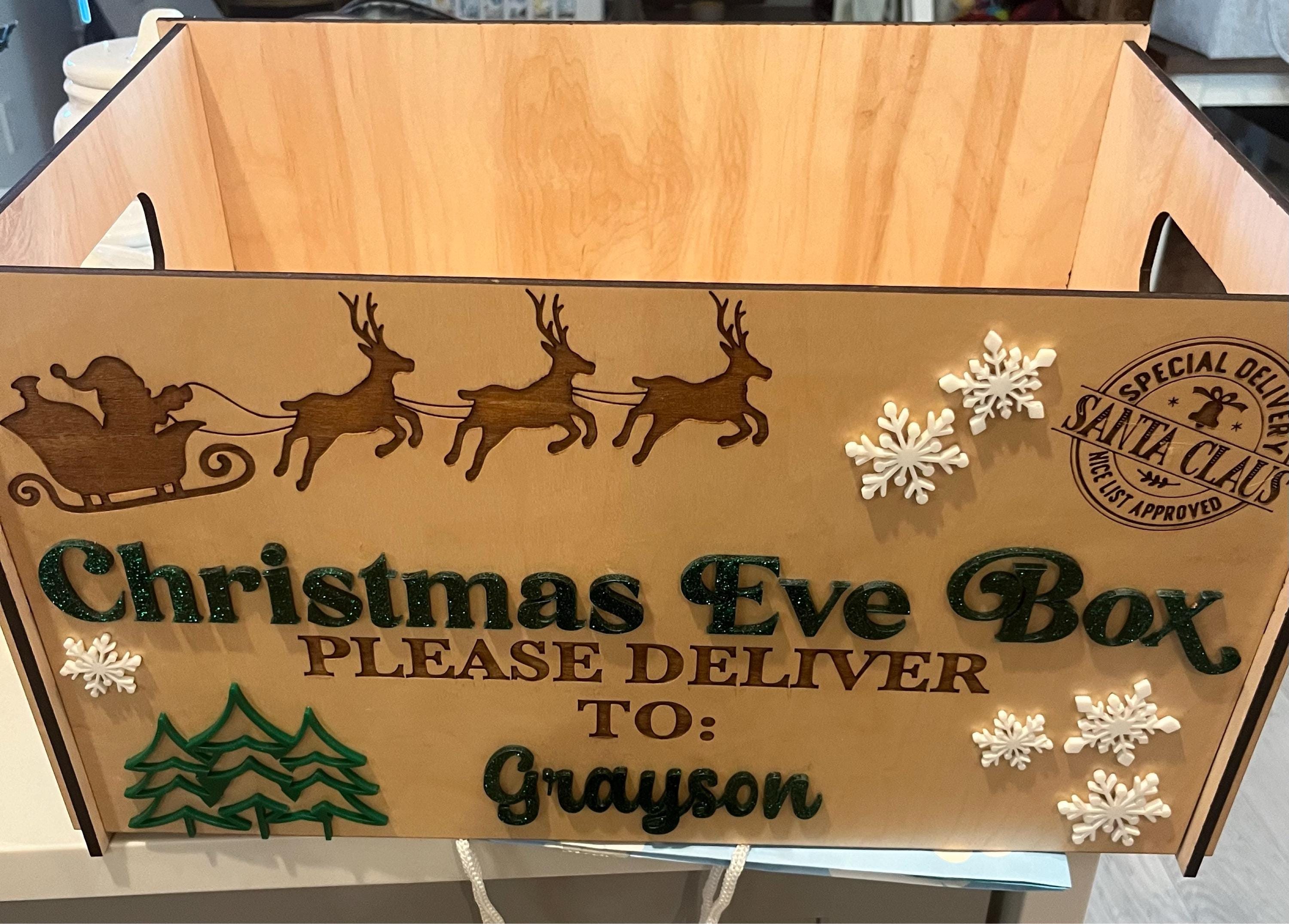 Personalized Christmas Eve Box: Maple Crate with Acrylic Snowflakes