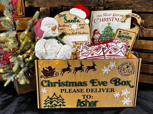 Personalized Christmas Eve Box: Maple Crate with Acrylic Snowflakes