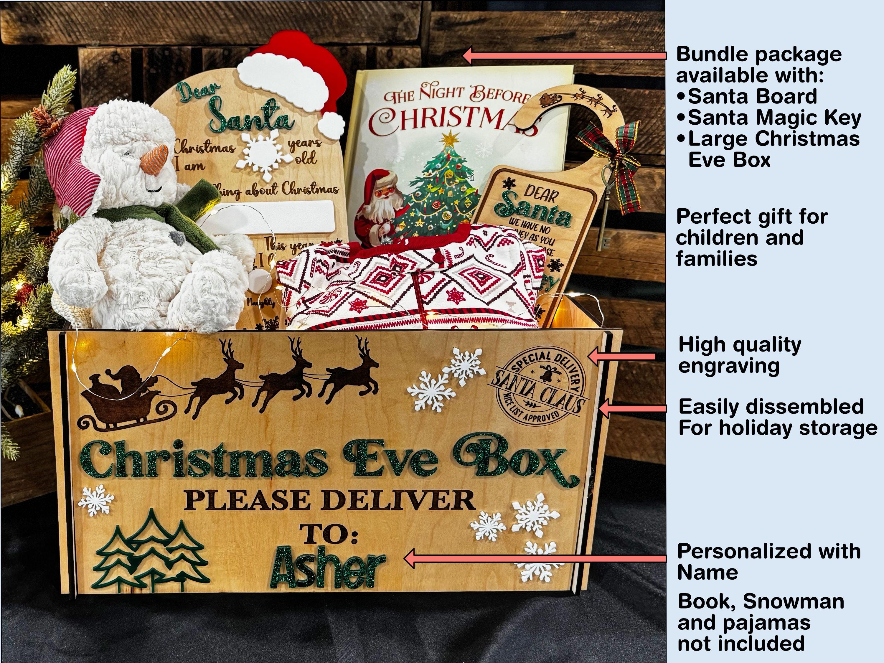 Personalized Christmas Eve Box: Maple Crate with Acrylic Snowflakes