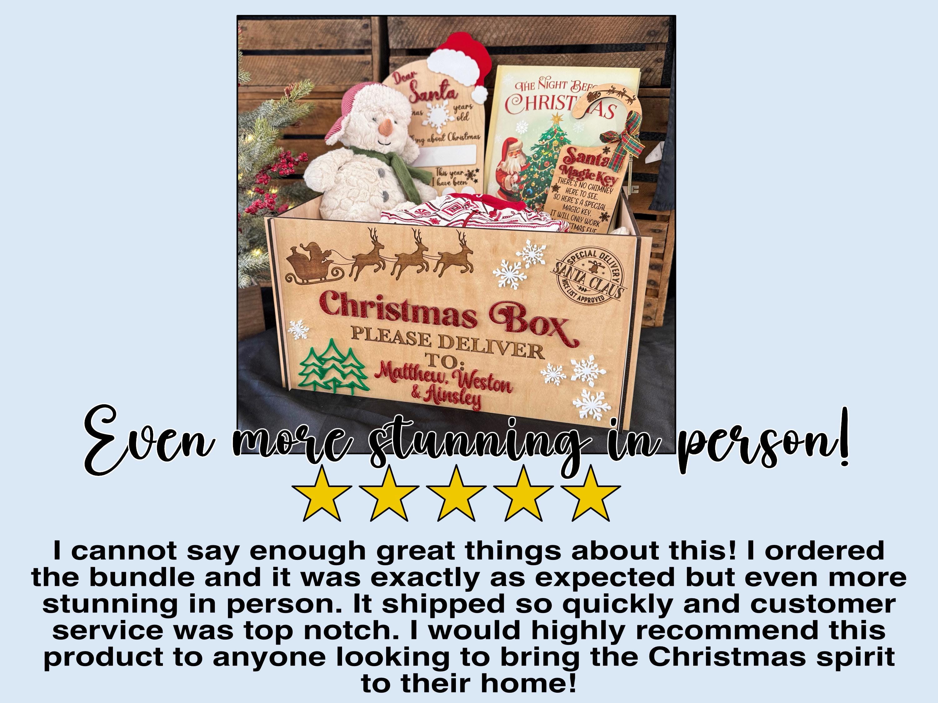 Personalized Christmas Eve Box: Maple Crate with Acrylic Snowflakes