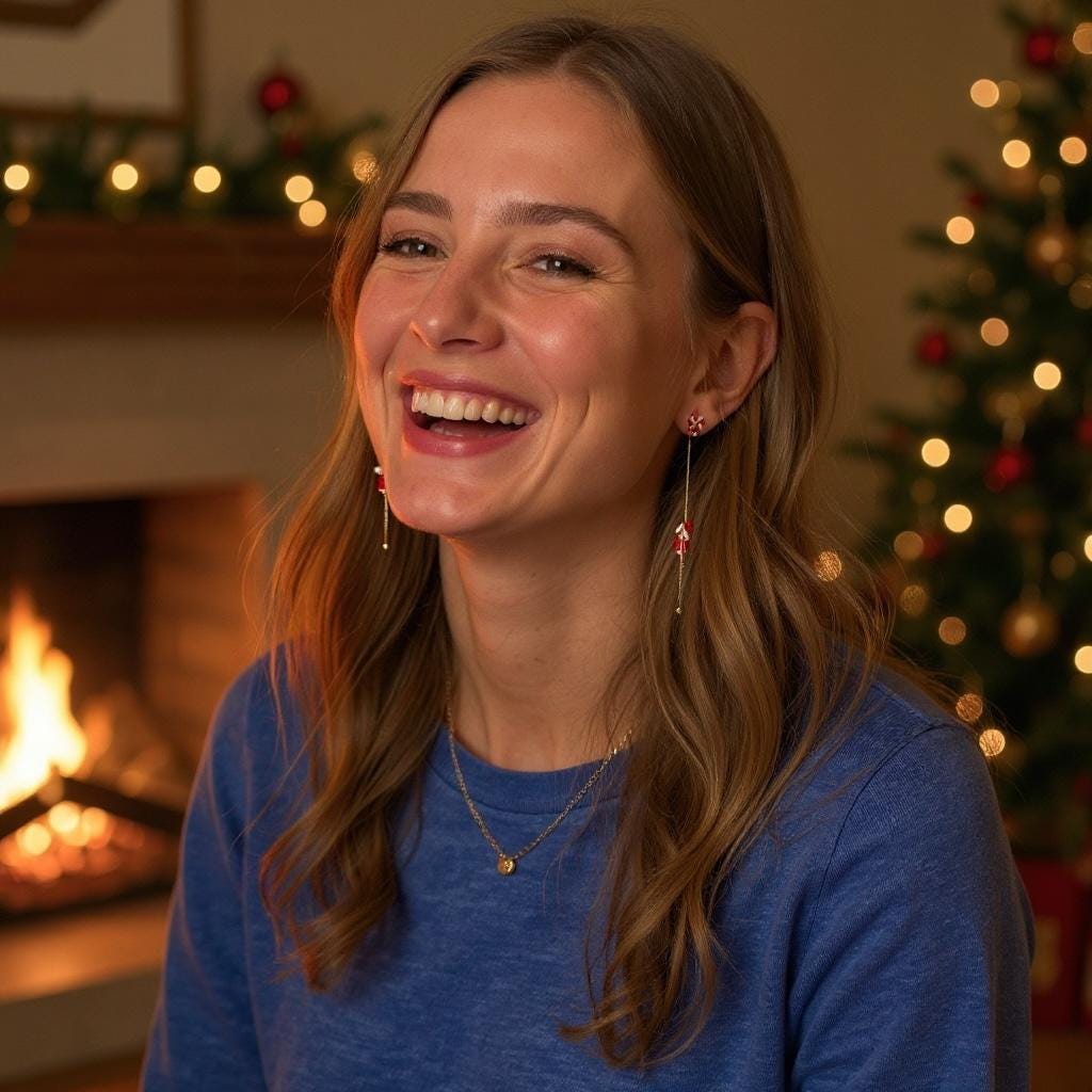 Santa Dangle Earrings: Peppermint Studs, Gold Drop Chain - Christmas Jewelry