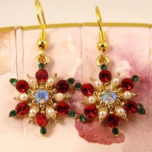 Sparkling Christmas Crystal Poinsettia Earrings, Gorgeous, Hypoallergenic, Lightweight, Fairly Small, Holiday Glamour, Pretty Gift for Her