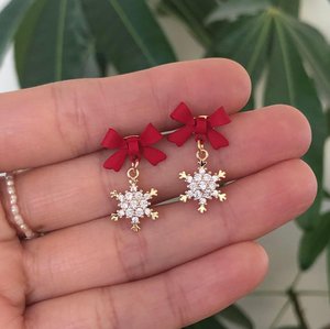 Snowflake Earrings Holiday Earrings 14k Gold Plated Snow Earrings Christmas Earrings Gemstone Christmas Tree Earrings Christmas Gift for Her