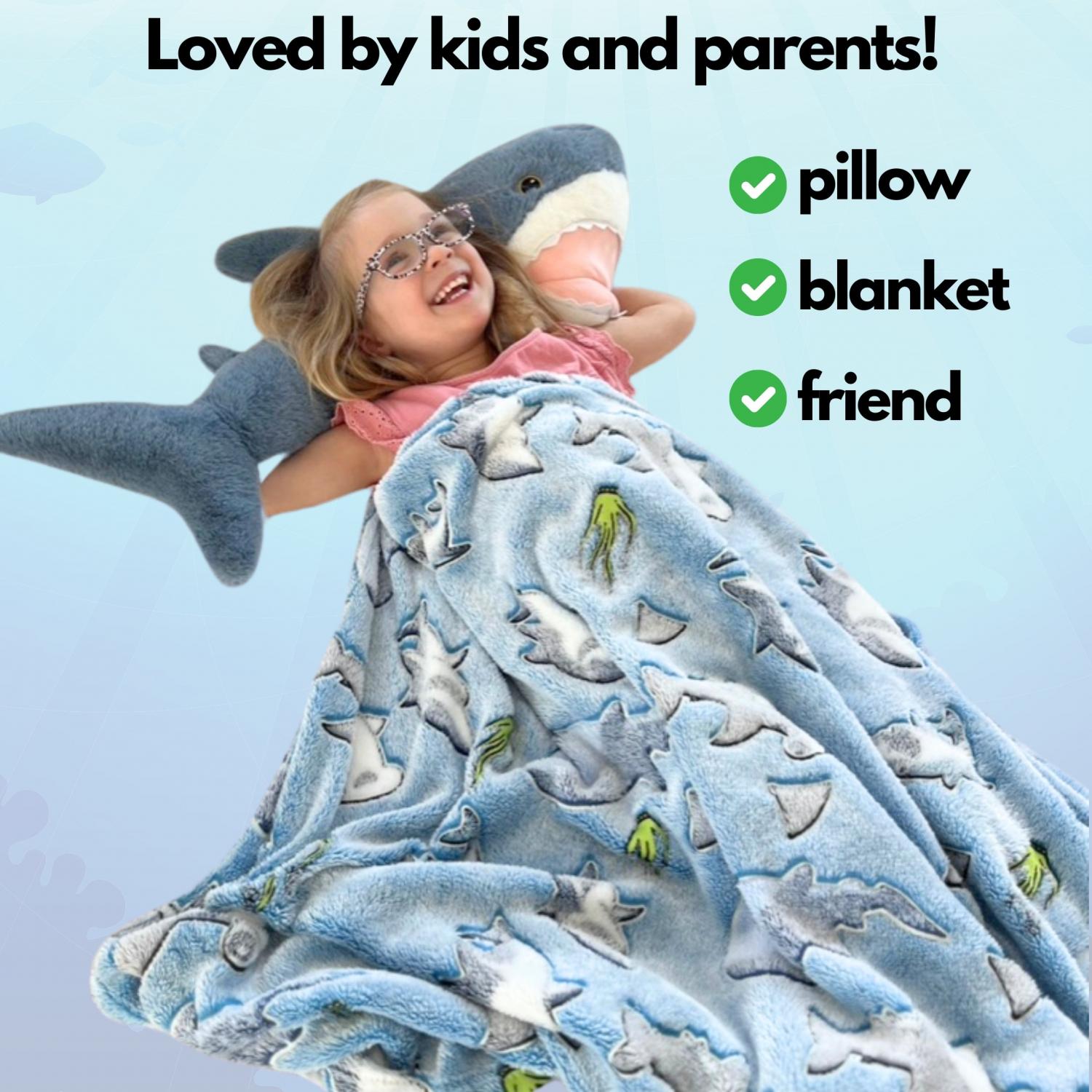 Shark Stuffed Animal with Blanket Inside: 3-in-1 Pillow, Blanket, and Friend - 29" Shark Plush with 60"x40" Glow-in-The-Dark Shark Blanket!