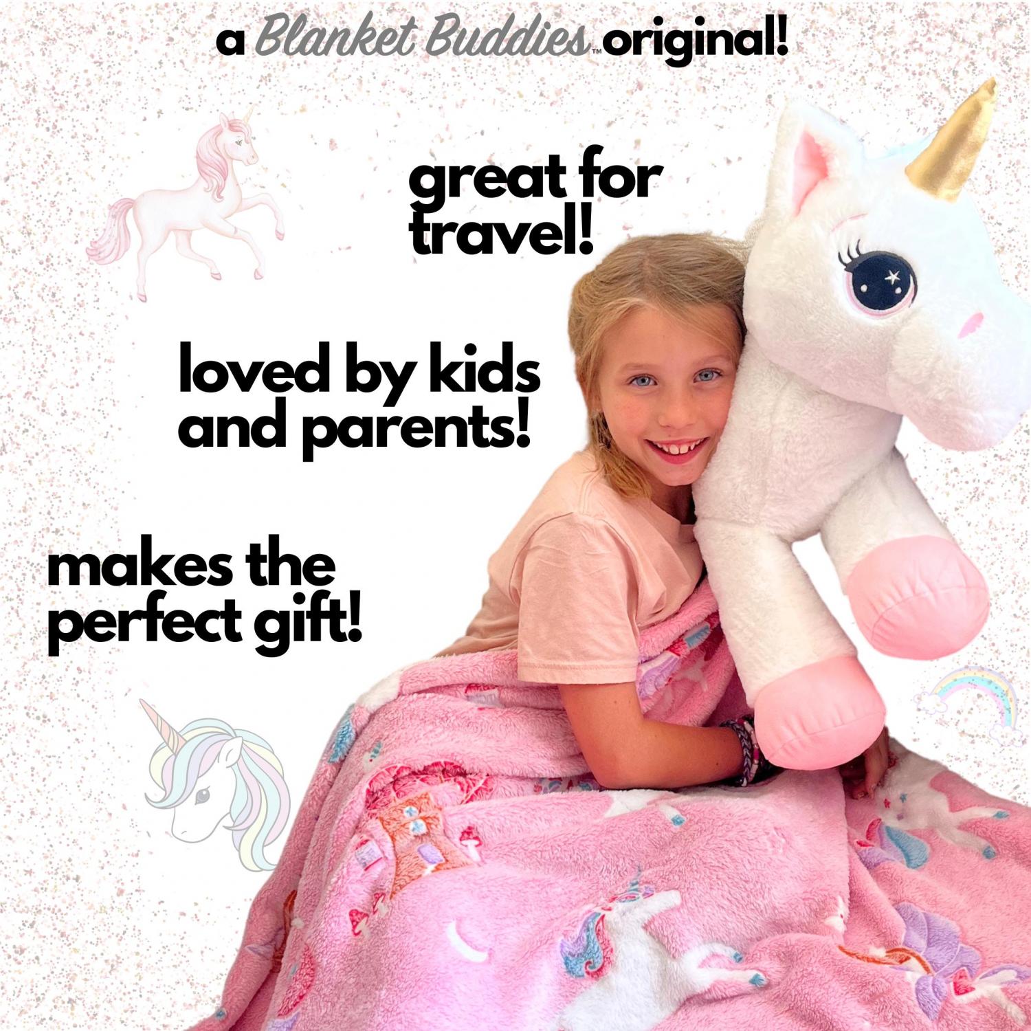 Unicorn Stuffed Animal with Unicorn Blanket Inside: 3-in-1 Pillow, Blanket, and Friend - 29" Plush with 60" x 50" Glow-in-The-Dark Blanket!