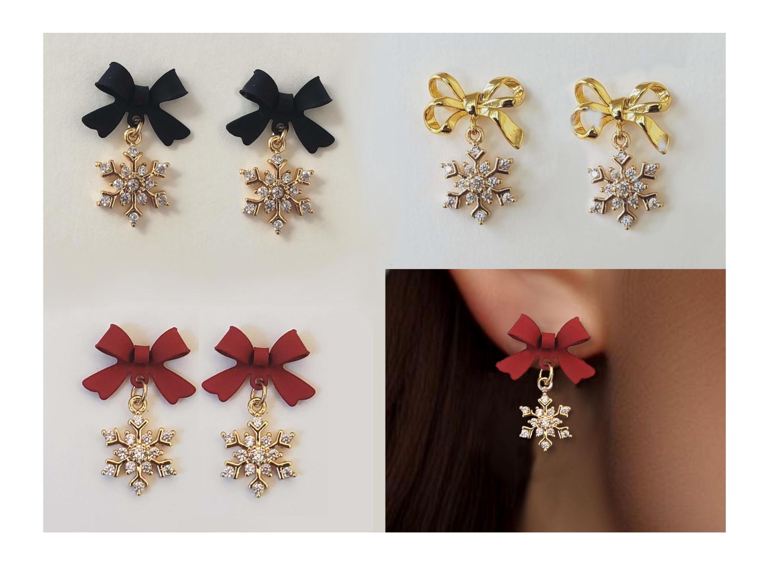 Snowflake Bow Earrings: Holiday Sterling Silver Earrings