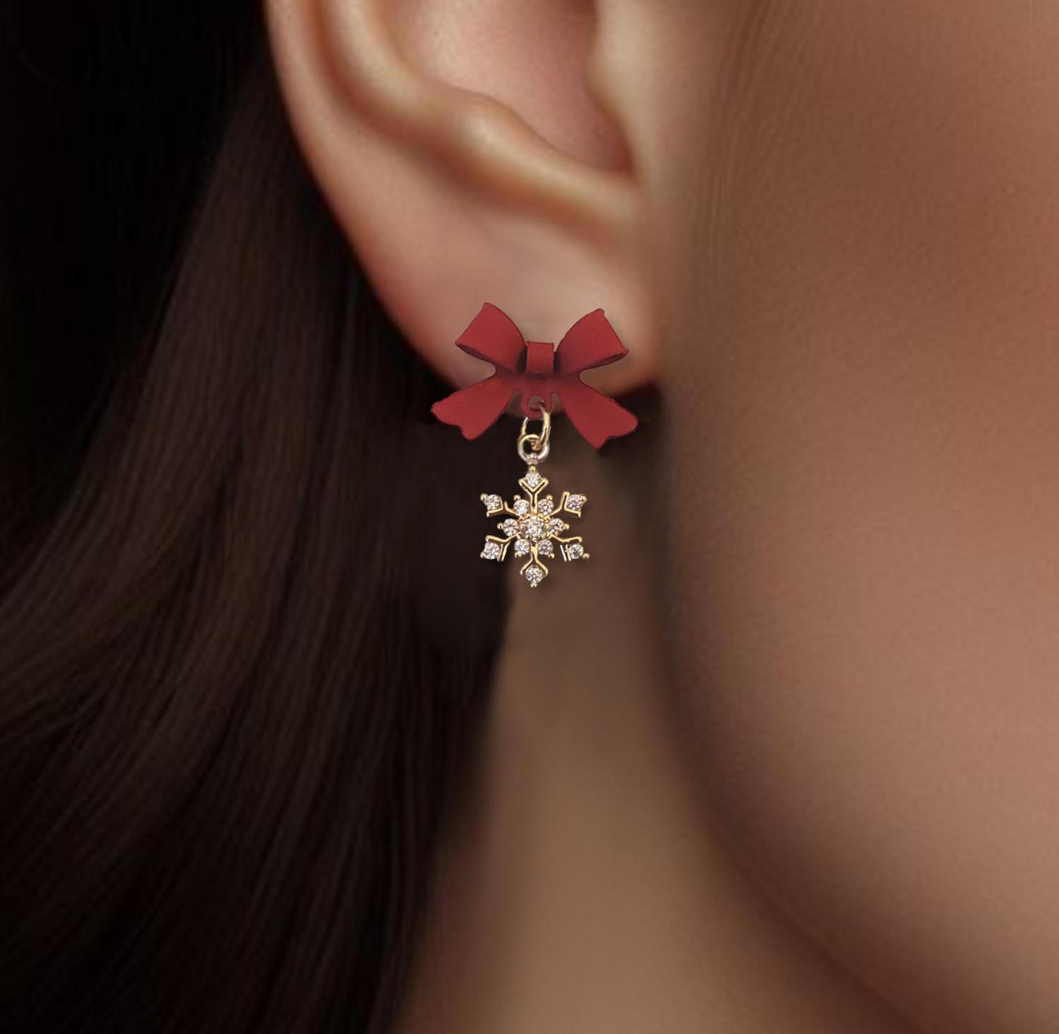 Snowflake Bow Earrings: Holiday Sterling Silver Earrings