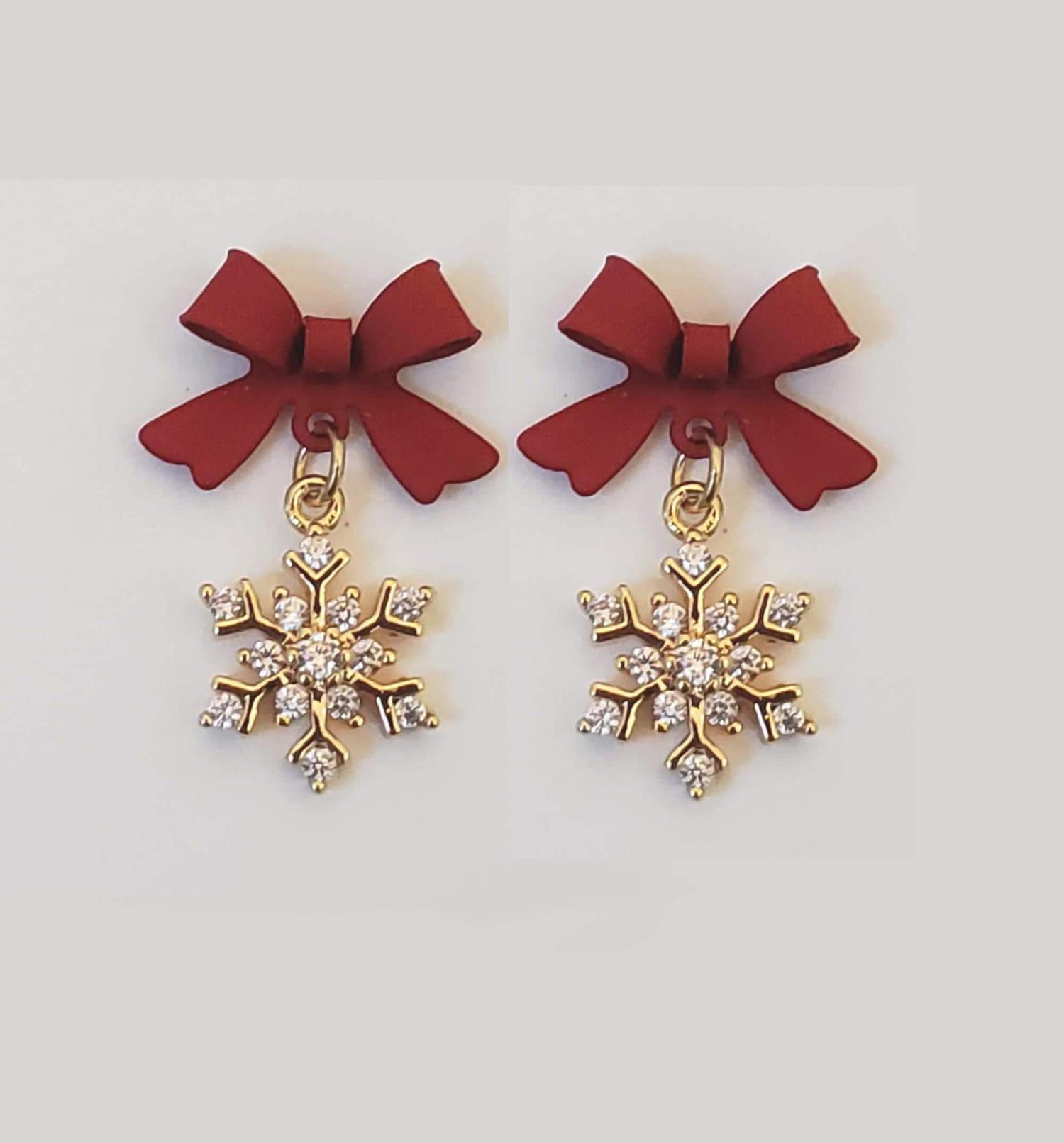 Snowflake Bow Earrings: Holiday Sterling Silver Earrings