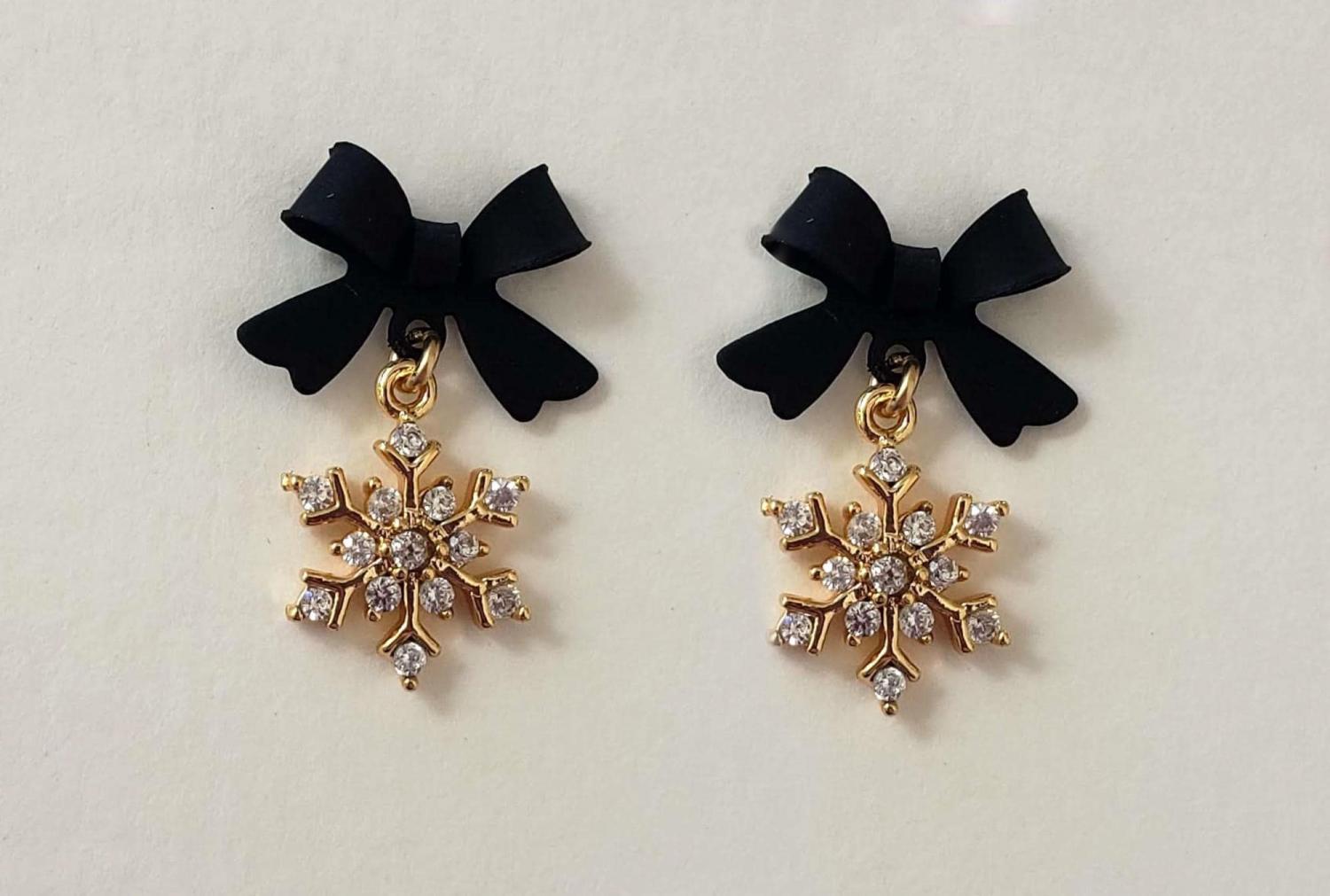 Snowflake Bow Earrings: Holiday Sterling Silver Earrings