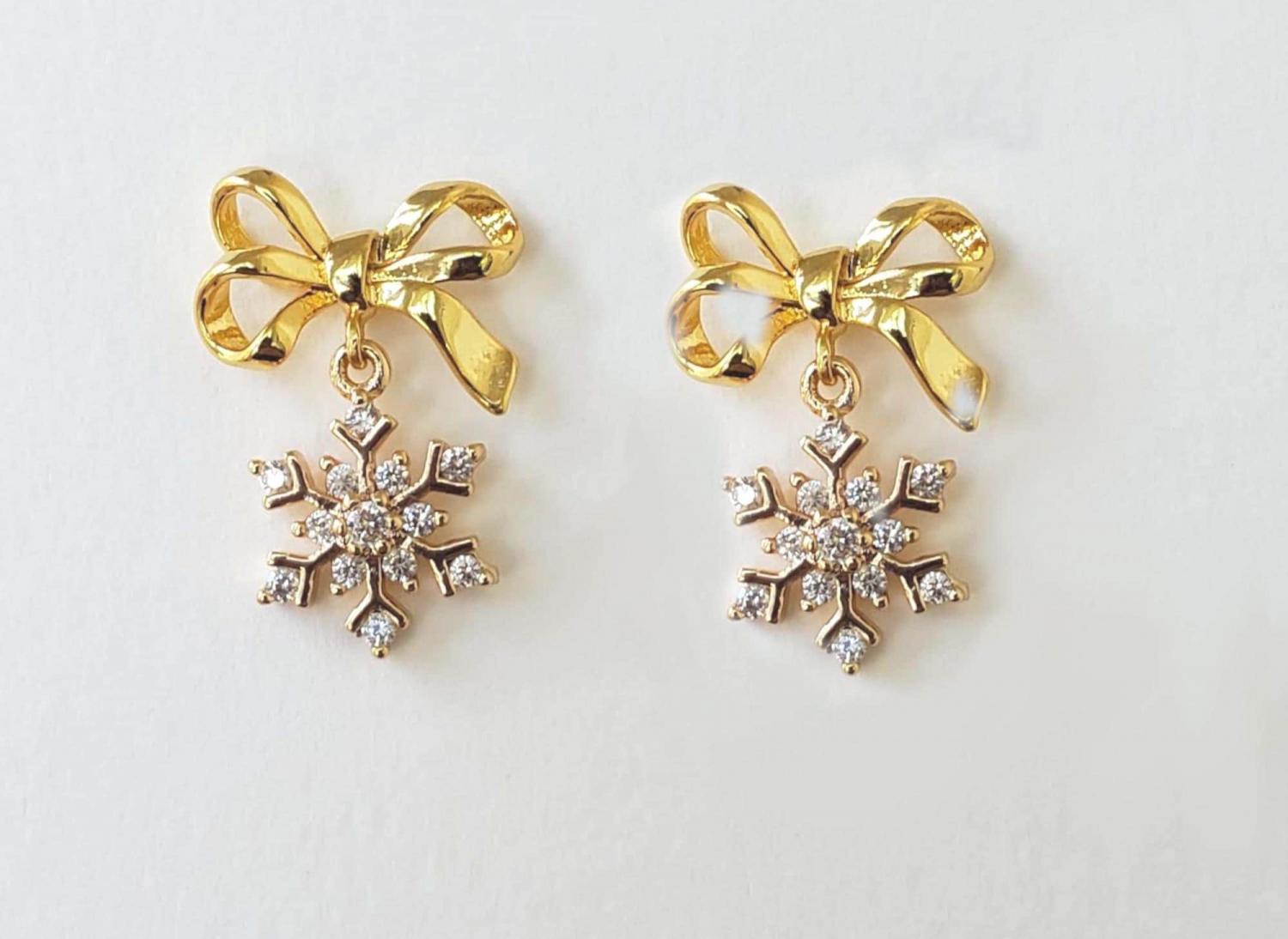 Snowflake Bow Earrings: Holiday Sterling Silver Earrings