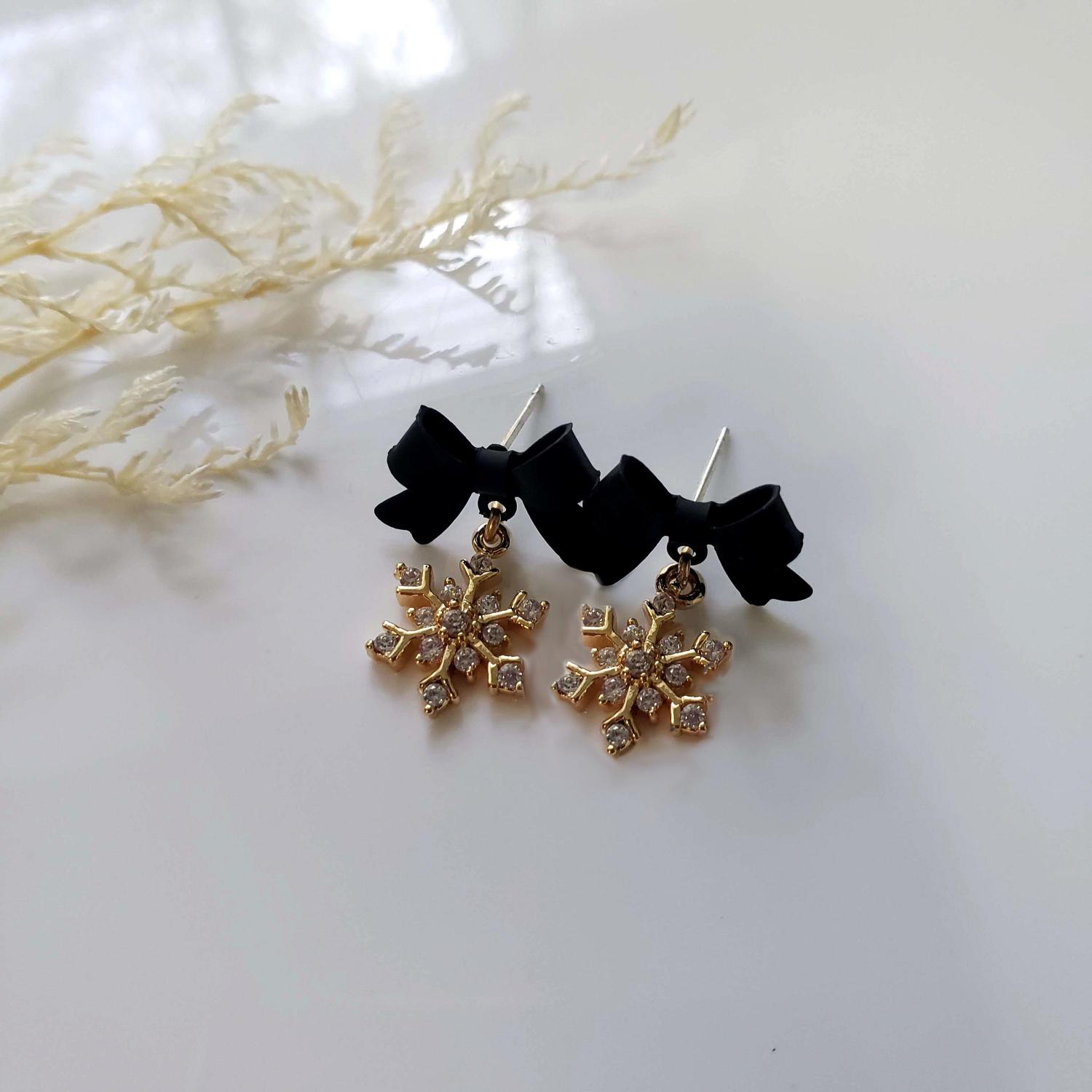 Snowflake Bow Earrings: Holiday Sterling Silver Earrings